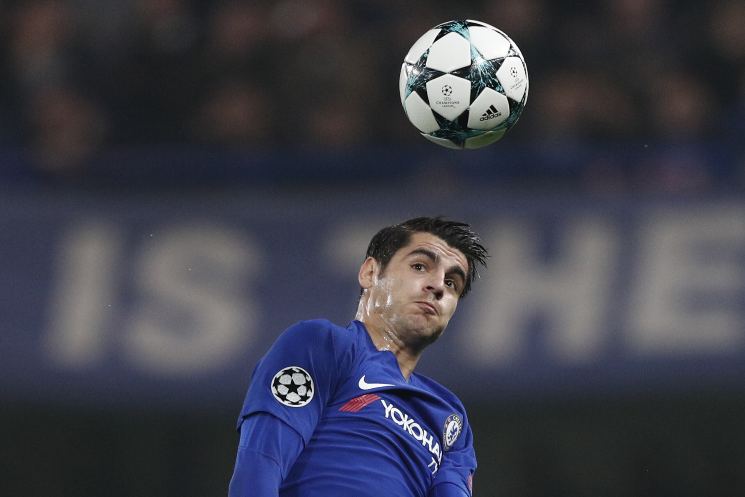 Chelsea's Spanish striker Alvaro Morata heads the ball during a UEFA Champions league group stage football match between Chelsea and Roma at Stamford Bridge in London on October 18, 2017. / AFP PHOTO / Adrian DENNIS (Photo credit should read ADRIAN Chelsea's Spanish striker Alvaro Morata heads the ball during a UEFA Champions league group stage football match between Chelsea and Roma at Stamford Bridge in London on October 18, 2017. / AFP PHOTO / Adrian DENNIS (Photo credit should read ADRIAN