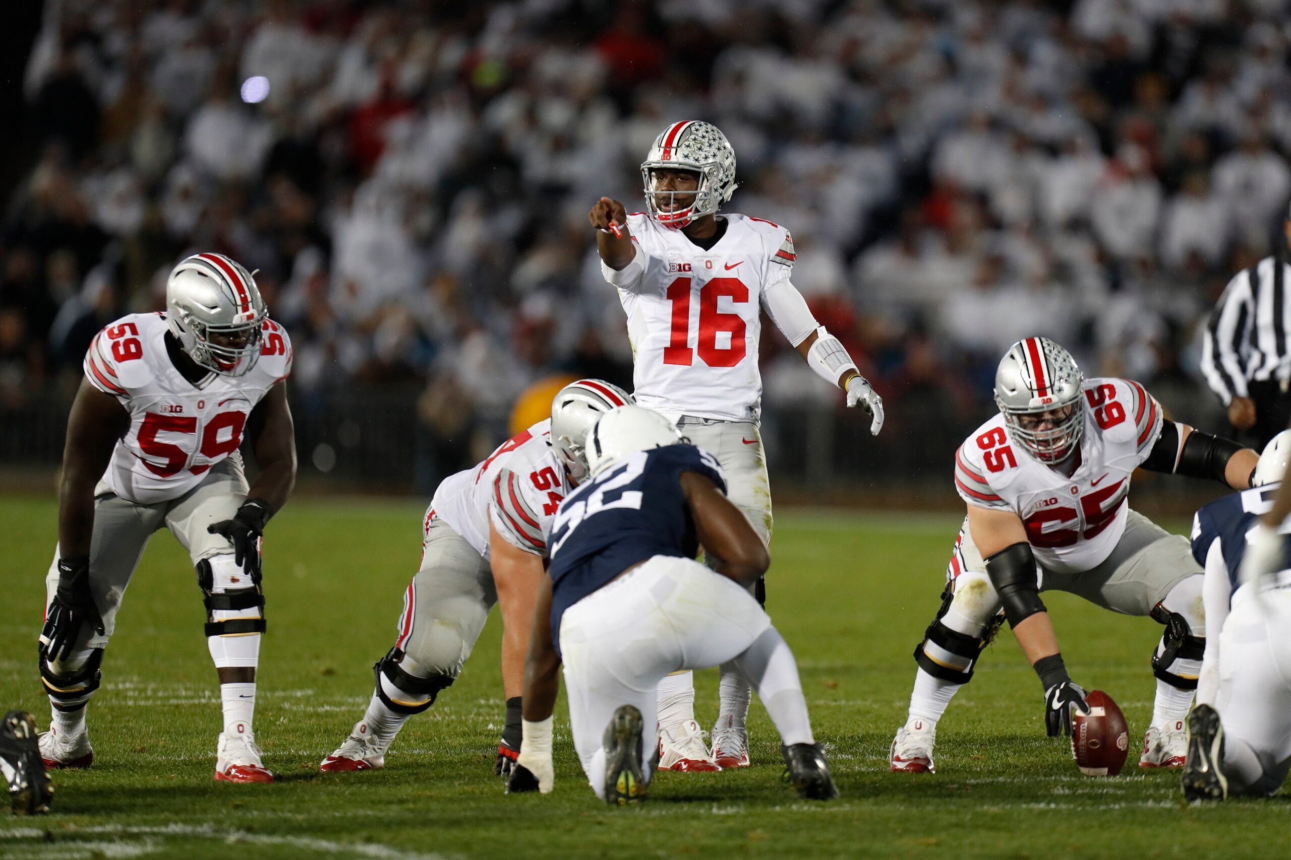 STATE COLLEGE, PA - OCTOBER 22:  J.T. Barrett #16 of the Ohio State Buckeyes in action against the Penn State Nittany Lions at Beaver Stadium in State College, Pennsylvania on October 22, 2016.  (Photo by Justin K. Aller/Getty Images)