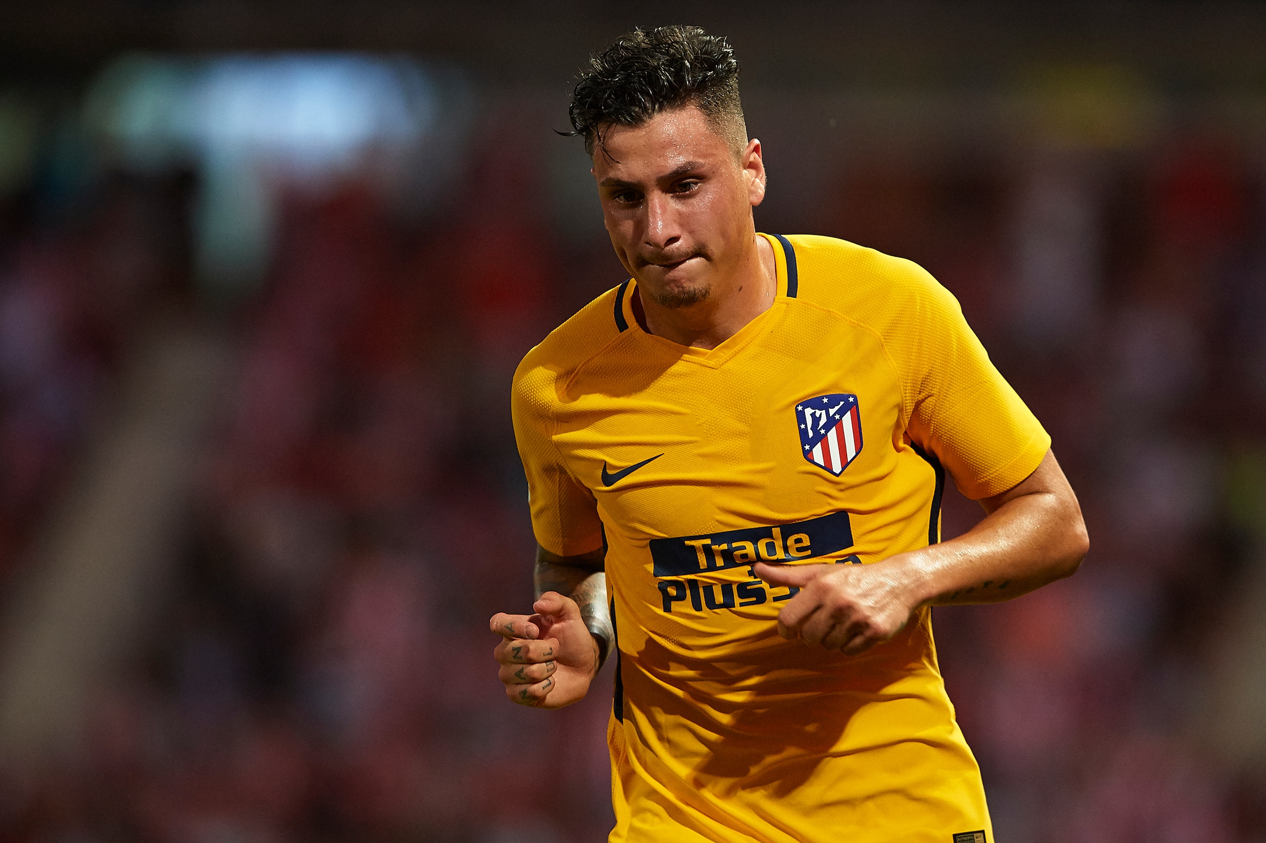 GIRONA, SPAIN - AUGUST 19:  Jose Maria Gimenez of Atletico de Madrid looks on during the La Liga match between Girona and Atletico Madrid at Municipal de Montilivi Stadium on August 19, 2017 in Girona, Spain.  (Photo by Manuel Queimadelos Alonso/Getty Ima