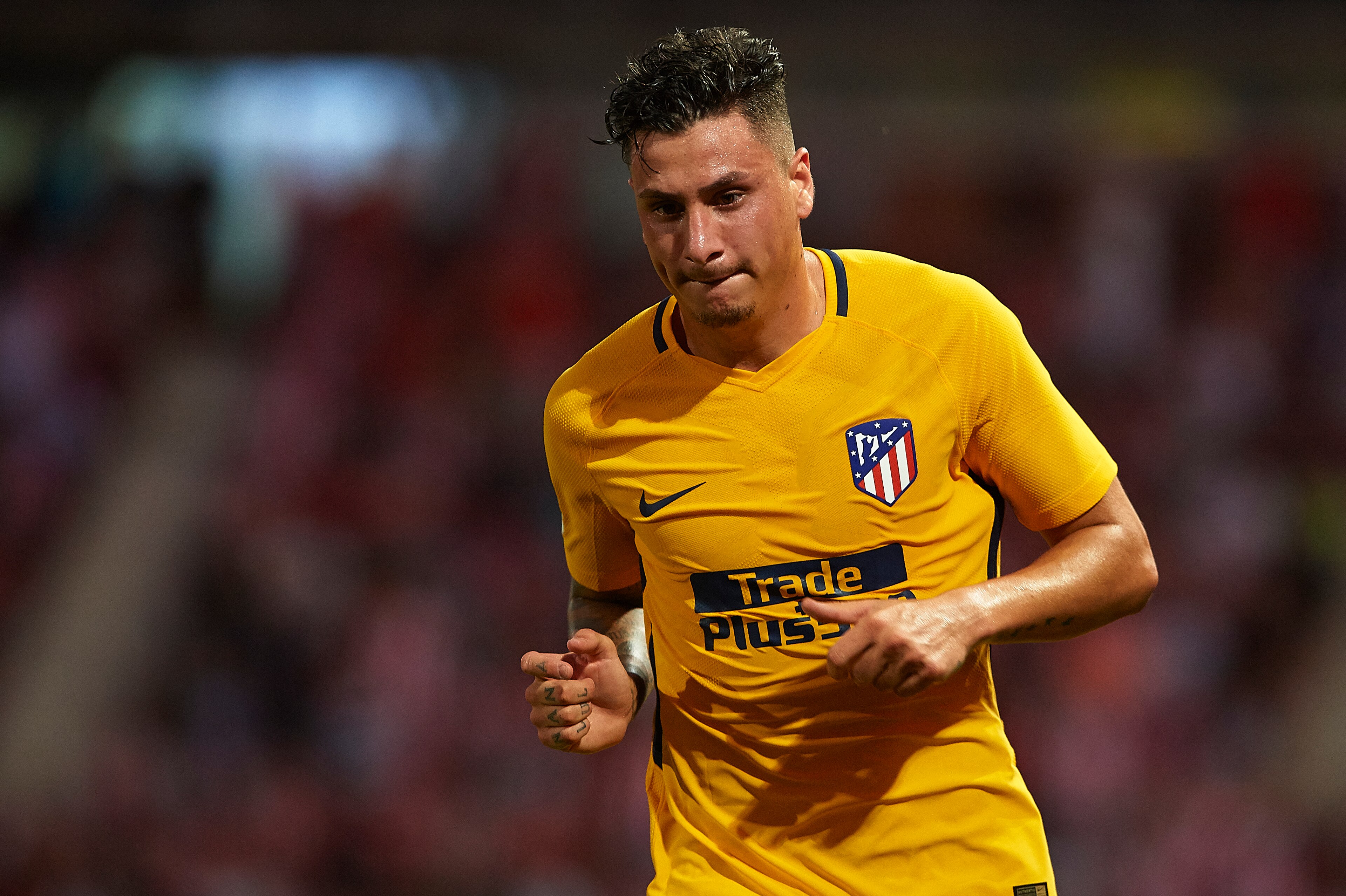 GIRONA, SPAIN - AUGUST 19:  Jose Maria Gimenez of Atletico de Madrid looks on during the La Liga match between Girona and Atletico Madrid at Municipal de Montilivi Stadium on August 19, 2017 in Girona, Spain.  (Photo by Manuel Queimadelos Alonso/Getty Ima