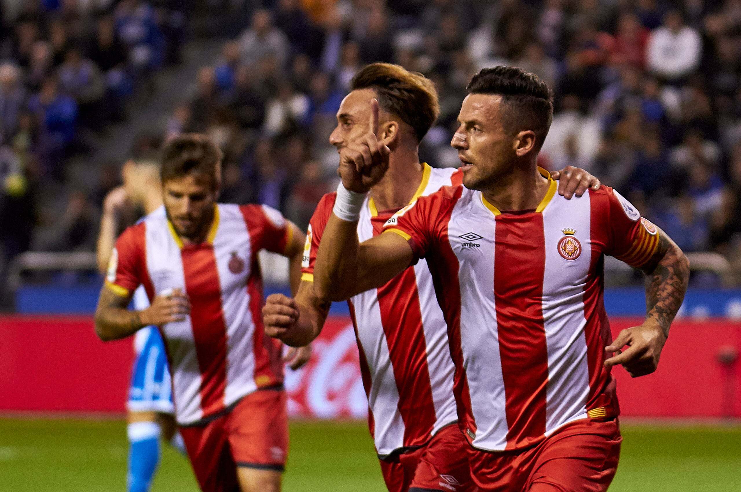 LA CORUNA, SPAIN - OCTOBER 23:  Francesc Aday of Girona FC celebrates after scoring the opening goal during the La Liga match between Deportivo La Coruna and Girona at Riazor Stadium on October 23, 2017 in La Coruna, Spain.  (Photo by fotopress/Getty Imag