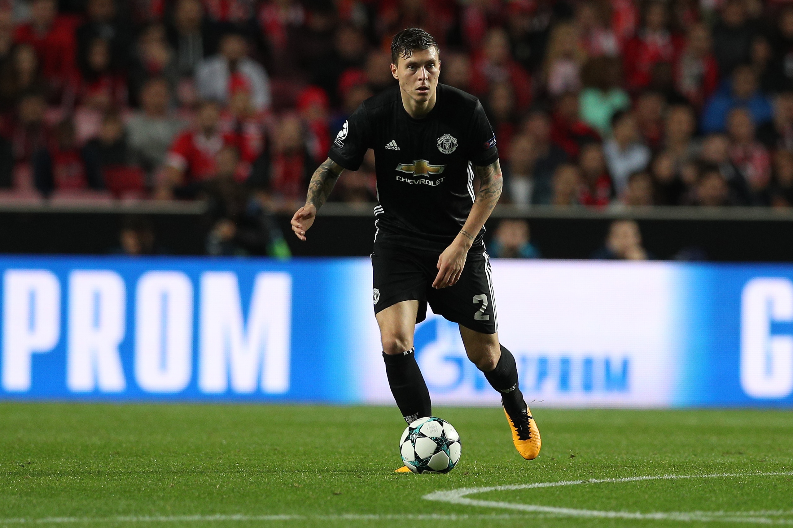 LISBON, PORTUGAL - OCTOBER 18: Manchester United defender Victor Lindelof from Sweden  during SL Benfica v Manchester United - UEFA Champions League round three match at Estadio da Luz on October 18, 2017 in Lisbon, Portugal.  (Photo by Carlos Rodrigues/G