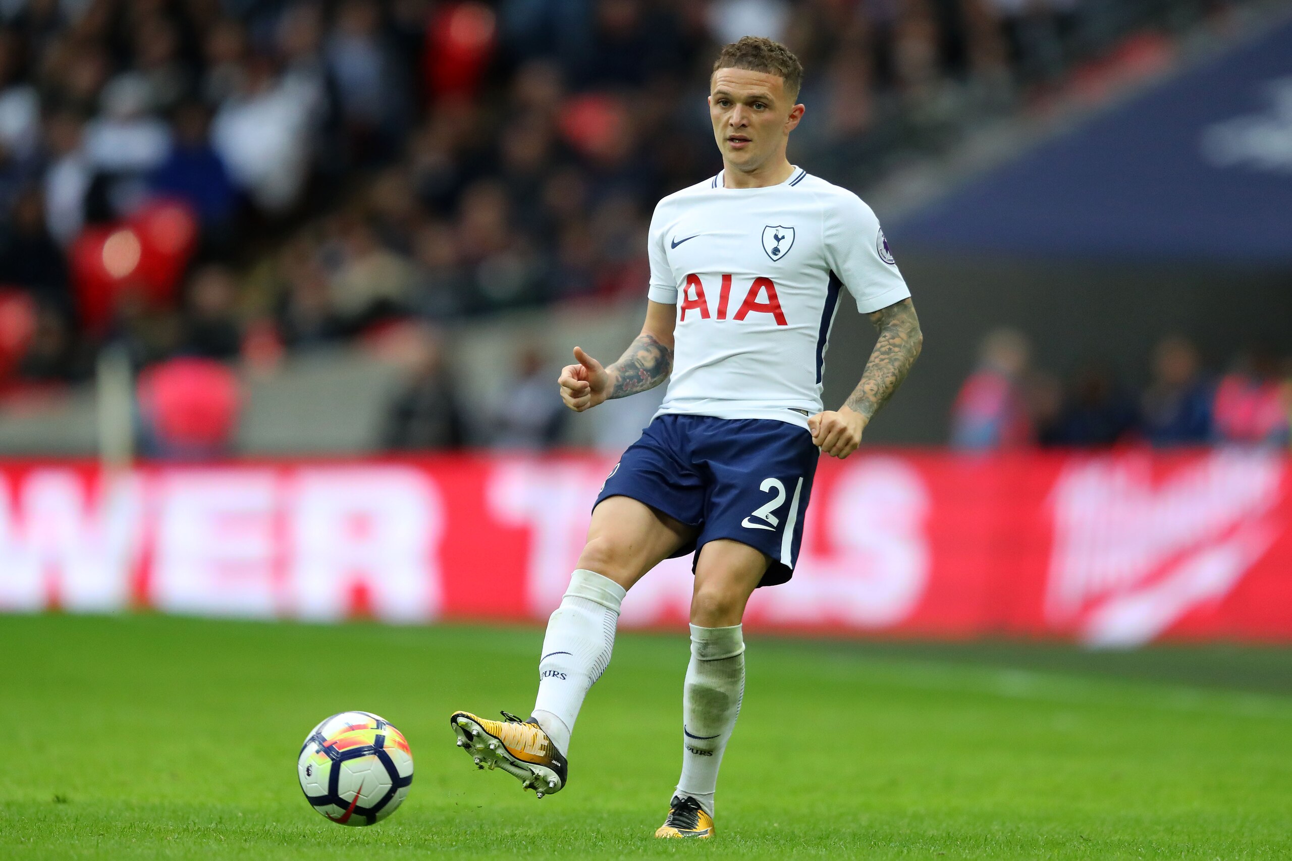 LONDON, ENGLAND - OCTOBER 22: Kieran Trippier of Tottenham in action during the Premier League match between Tottenham Hotspur and Liverpool at Wembley Stadium on October 22, 2017 in London, England. (Photo by Richard Heathcote/Getty Images)