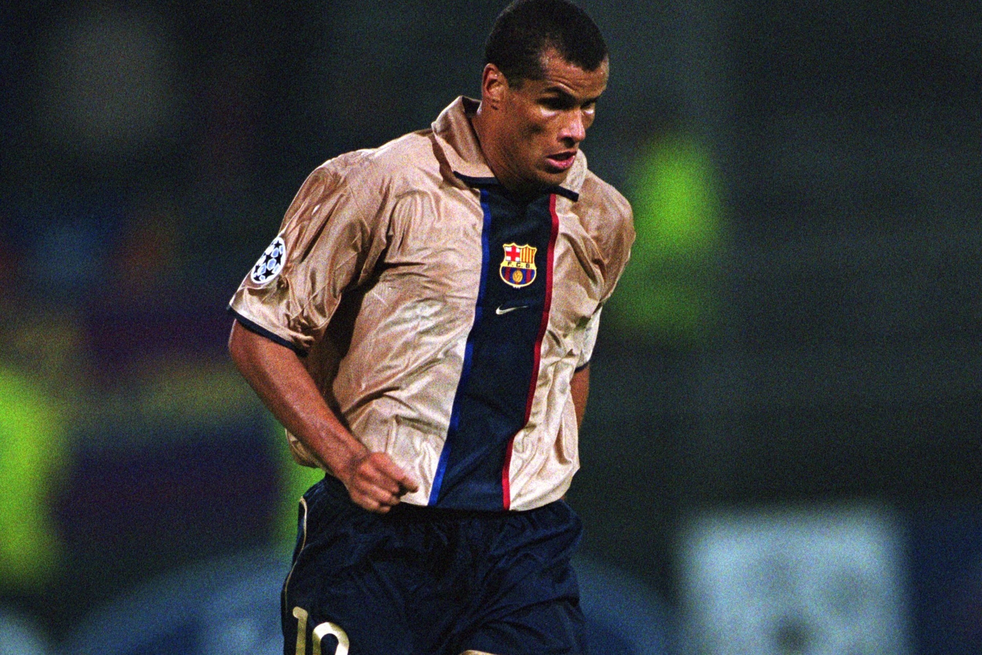 23 Oct 2001:  Rivaldo of Barcelona dribbles the ball during the UEFA Champions League match against Olympic Lyonnais played at the Stade de Gerland in Lyon, France.  Barcelona won the match 2 - 1. \ Mandatory Credit: Jamie McDonald /Allsport