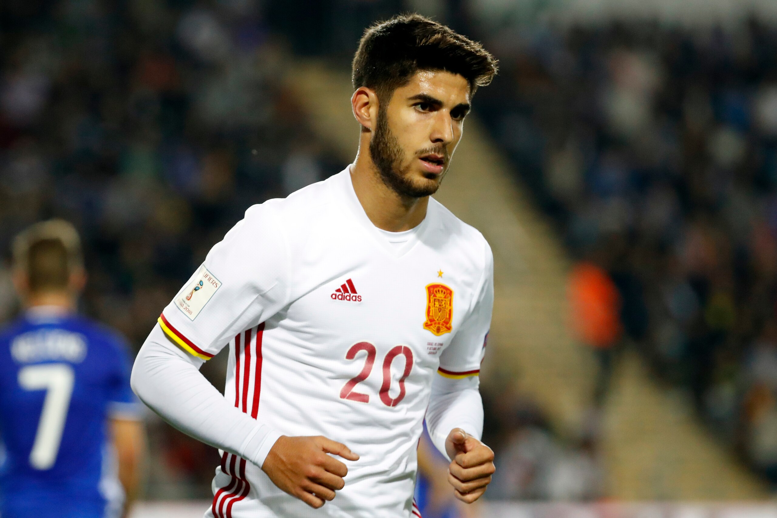 JERUSALEM, ISRAEL - OCTOBER 09: Marco Asensio of Spain looks on during the 2018 FIFA World Cup European Group G qualifying football match between Israel and Spain at Teddy Stadium in Jerusalem on October 9, 2017. (Photo by TF-Images/TF-Images via Getty Im