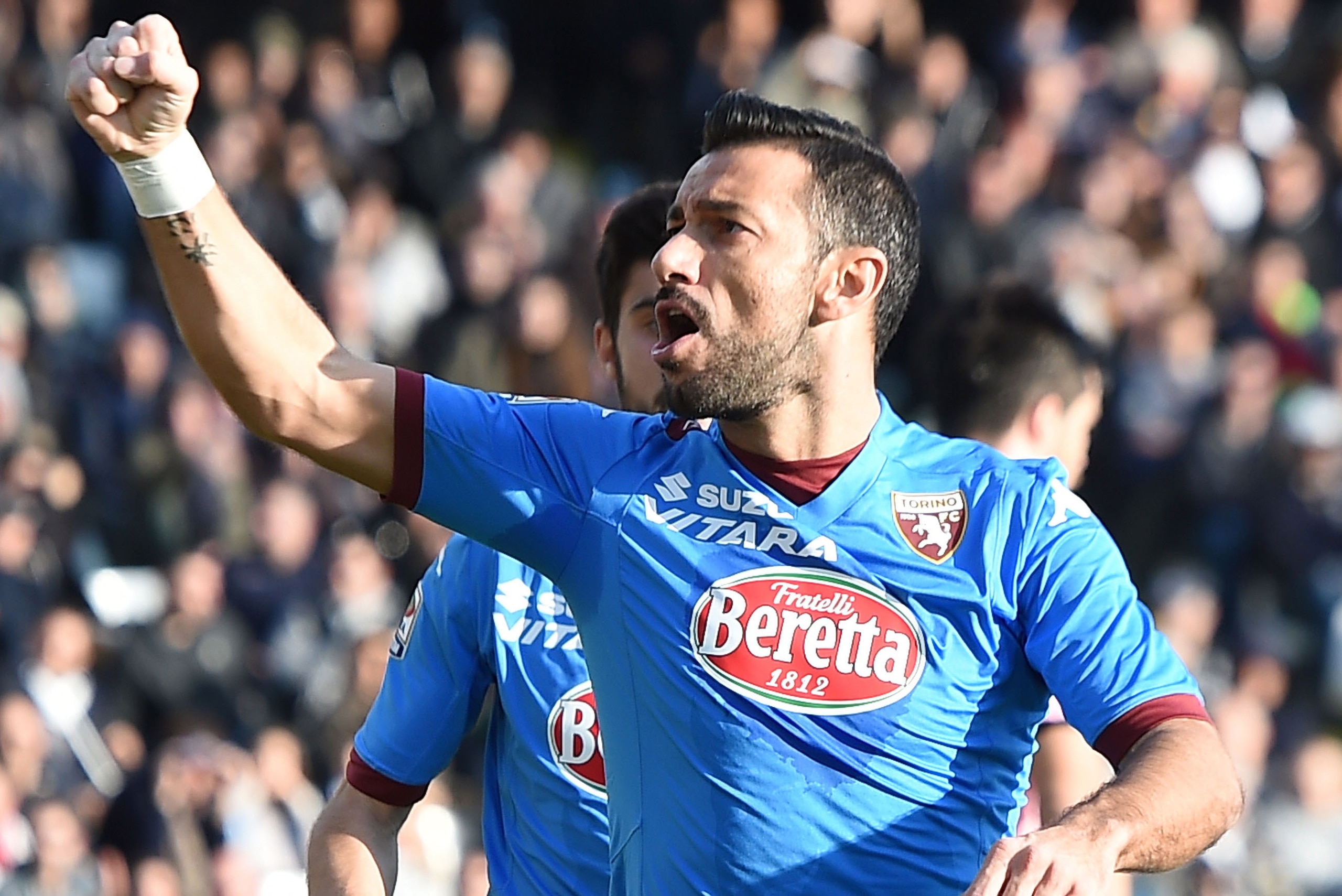 CESENA, ITALY - JANUARY 18:  Fabio Quagliarella of Torino celebrates after scoring goal 0-2 during the Serie A match between AC Cesena and Torino FC at Dino Manuzzi Stadium on January 18, 2015 in Cesena, Italy.  (Photo by Giuseppe Bellini/Getty Images)