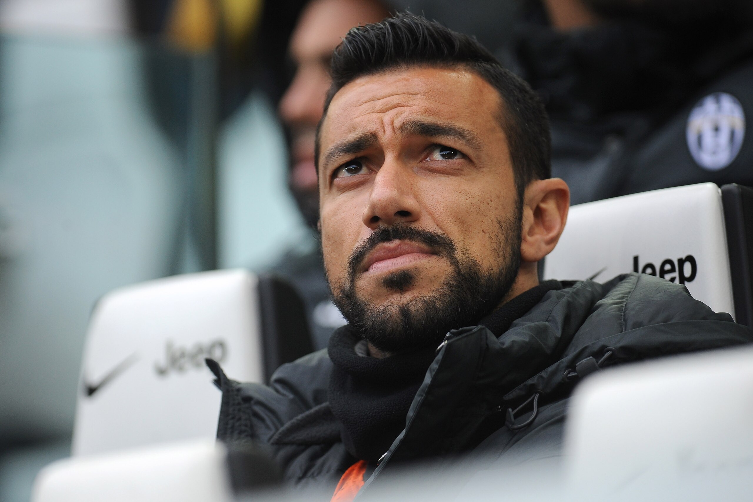 TURIN, ITALY - FEBRUARY 16:  Fabio Quagliarella of Juventus sits on the bench during the Serie A match between Juventus and AC Chievo Verona at Juventus Arena on February 16, 2014 in Turin, Italy.  (Photo by Valerio Pennicino/Getty Images)