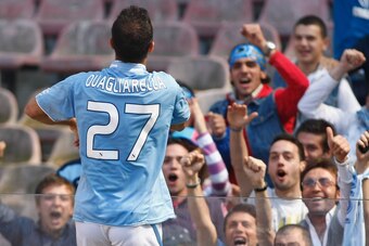 NAPLES, ITALY - MAY 09:  Fabio Quagliarella of SSC Napoli celebrates scoring the opening goal during the Serie A match between SSC Napoli and Atalanta BC at Stadio San Paolo on May 9, 2010 in Naples, Italy.  (Photo by Maurizio Lagana/Getty Images)