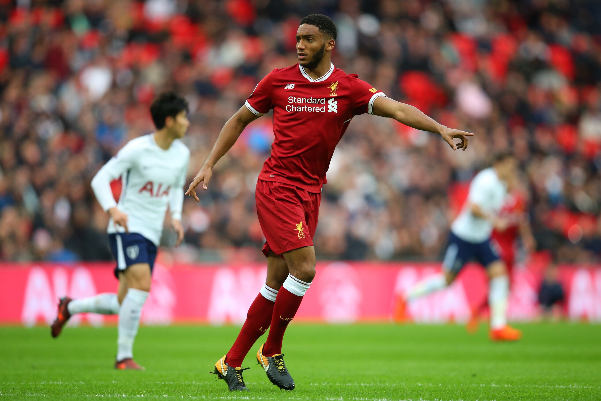 LONDON, ENGLAND - OCTOBER 22: Joe Gomez of Liverpool during the Premier League match between Tottenham Hotspur and Liverpool at Wembley Stadium on October 22, 2017 in London, England. (Photo by Catherine Ivill - AMA/Getty Images)