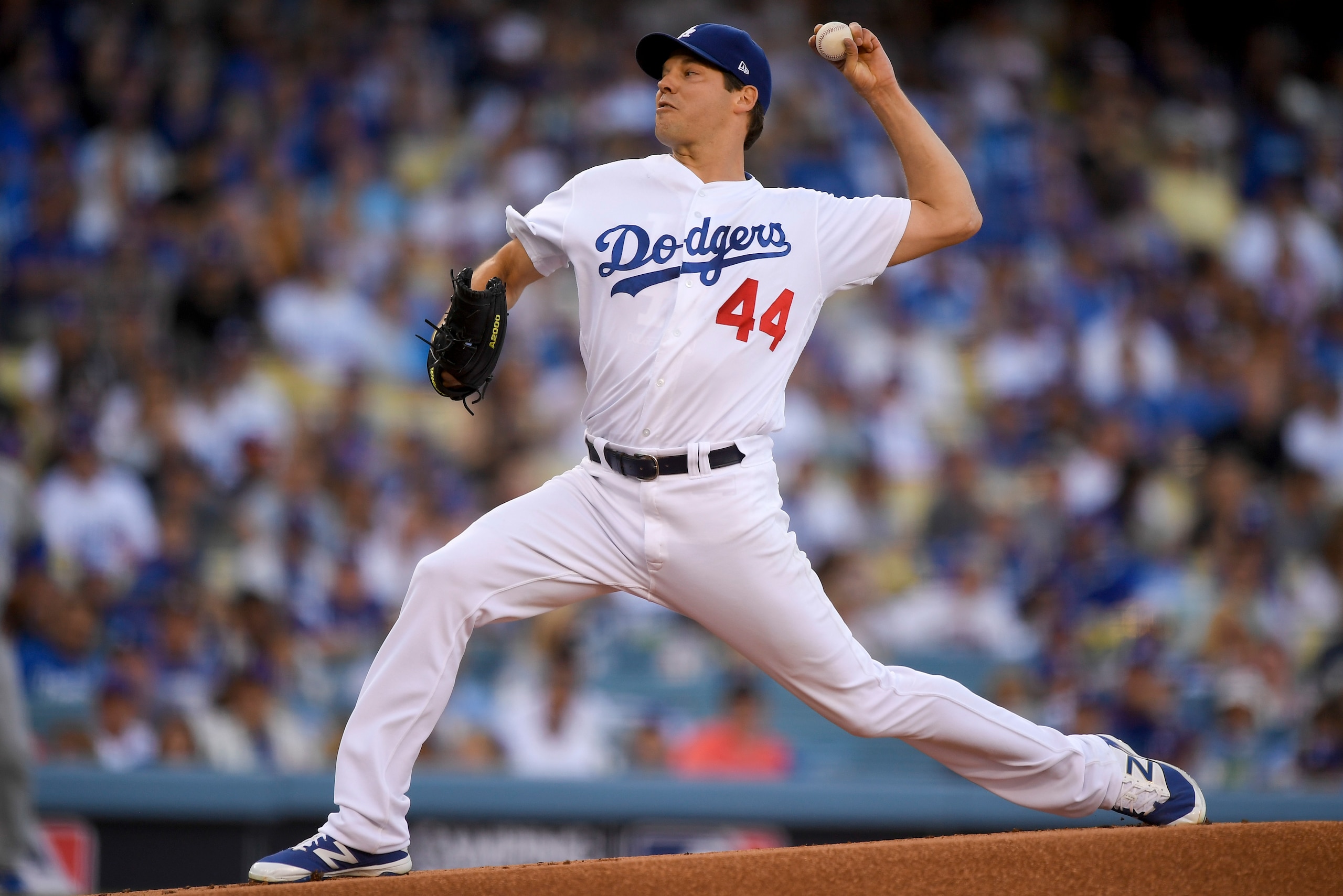 Lefty Rich Hill takes the mound for the Dodgers in Game 2.