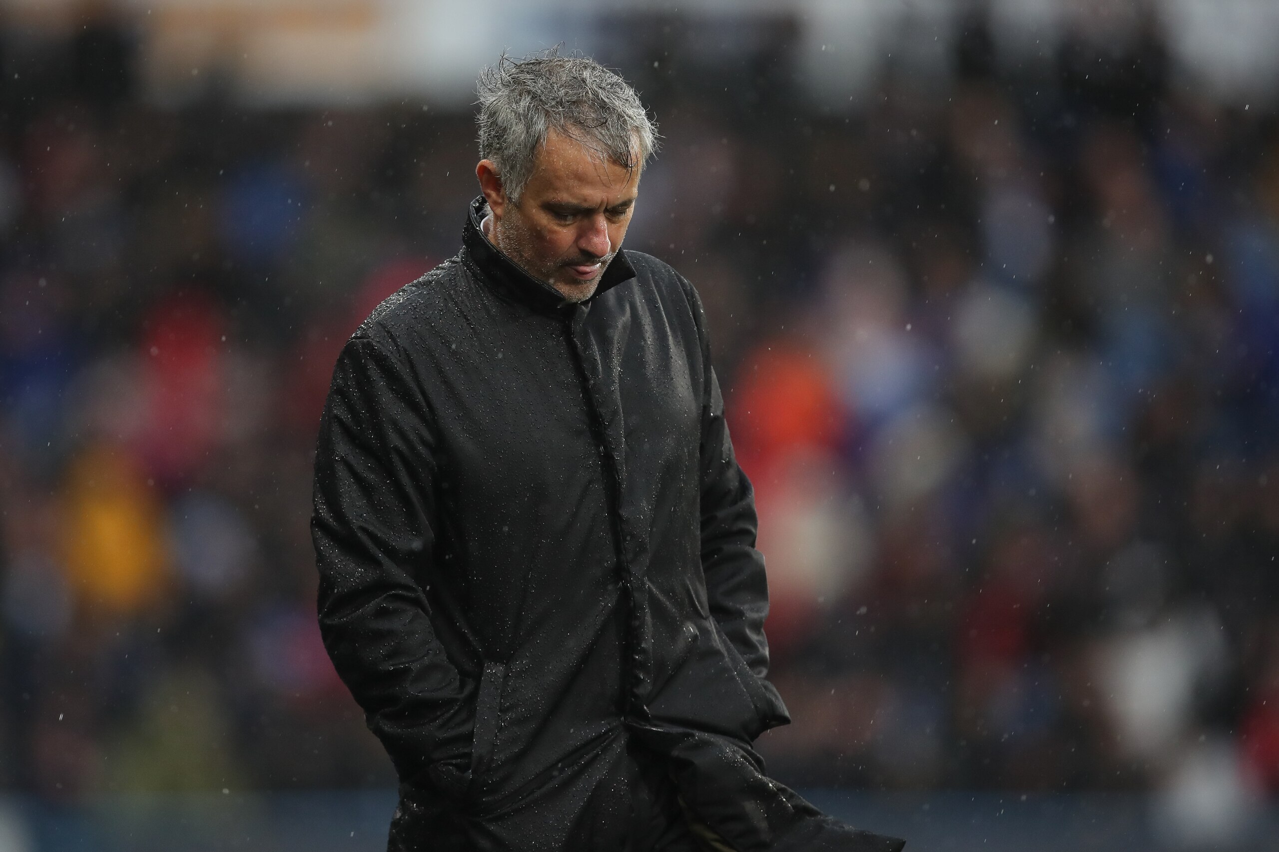 HUDDERSFIELD, ENGLAND - OCTOBER 21: Jose Mourinho the head coach / manager of Manchester United during the Premier League match between Huddersfield Town and Manchester United at John Smith's Stadium on October 21, 2017 in Huddersfield, England. (Photo by