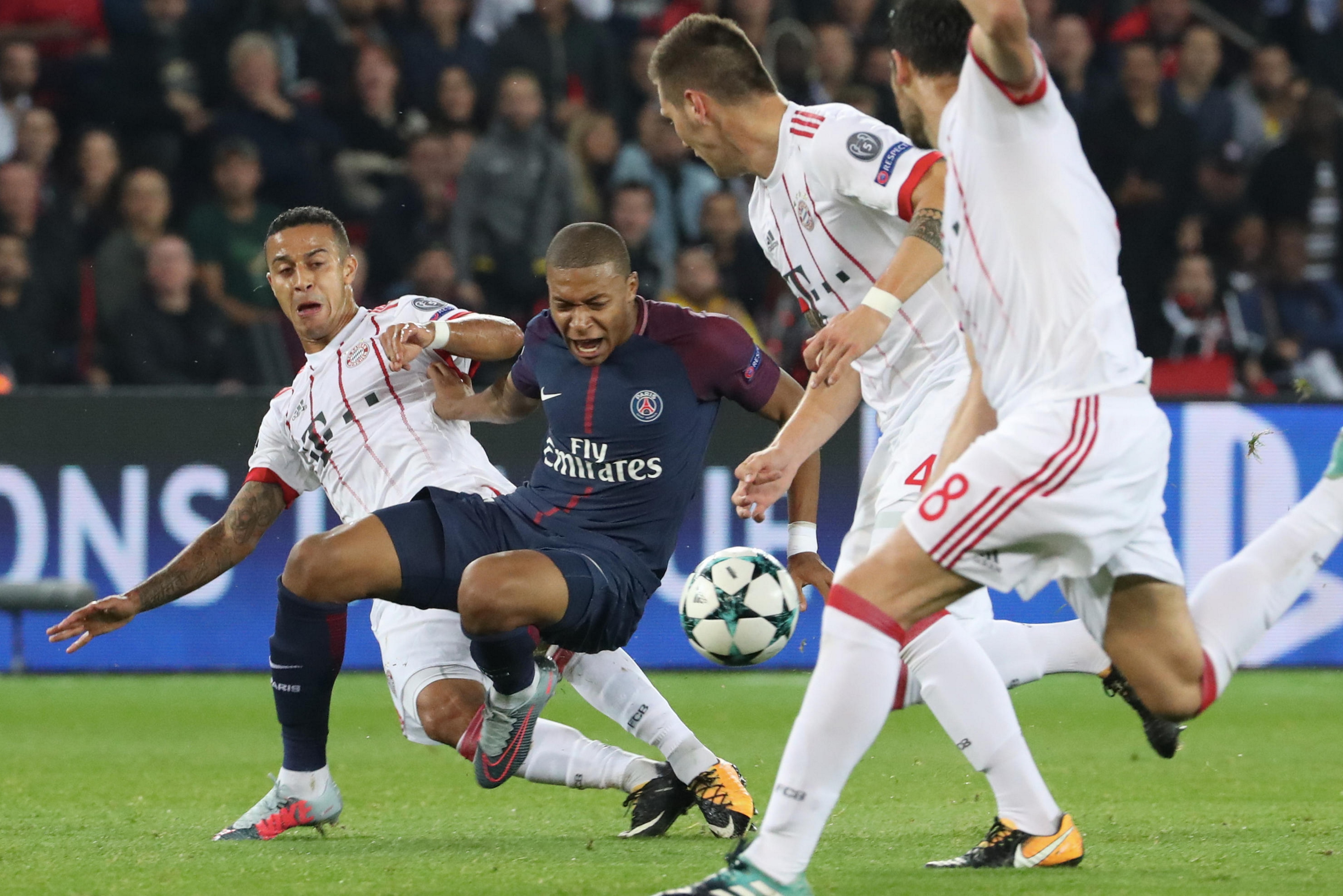 PARIS, FRANCE - SEPTEMBER 27:  Kylian Mbappe #29 of Paris Saint-Germain in action the UEFA Champions League group B match between Paris Saint-Germain (PSG) and Bayern Muenchen at Parc des Princes on September 27, 2017 in Paris, France.  (Photo by Xavier L