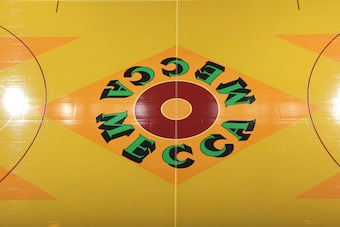 MILWAUKEE, WI - OCTOBER 24:  A general view of the MECCA arena replica court to be used for the October 26, 2017 NBA game when the Milwaukee Bucks host the Boston Celtics in the UW-Milwaukee Panther Arena (formerly MECCA arena) in Milwaukee, Wisconsin. NO