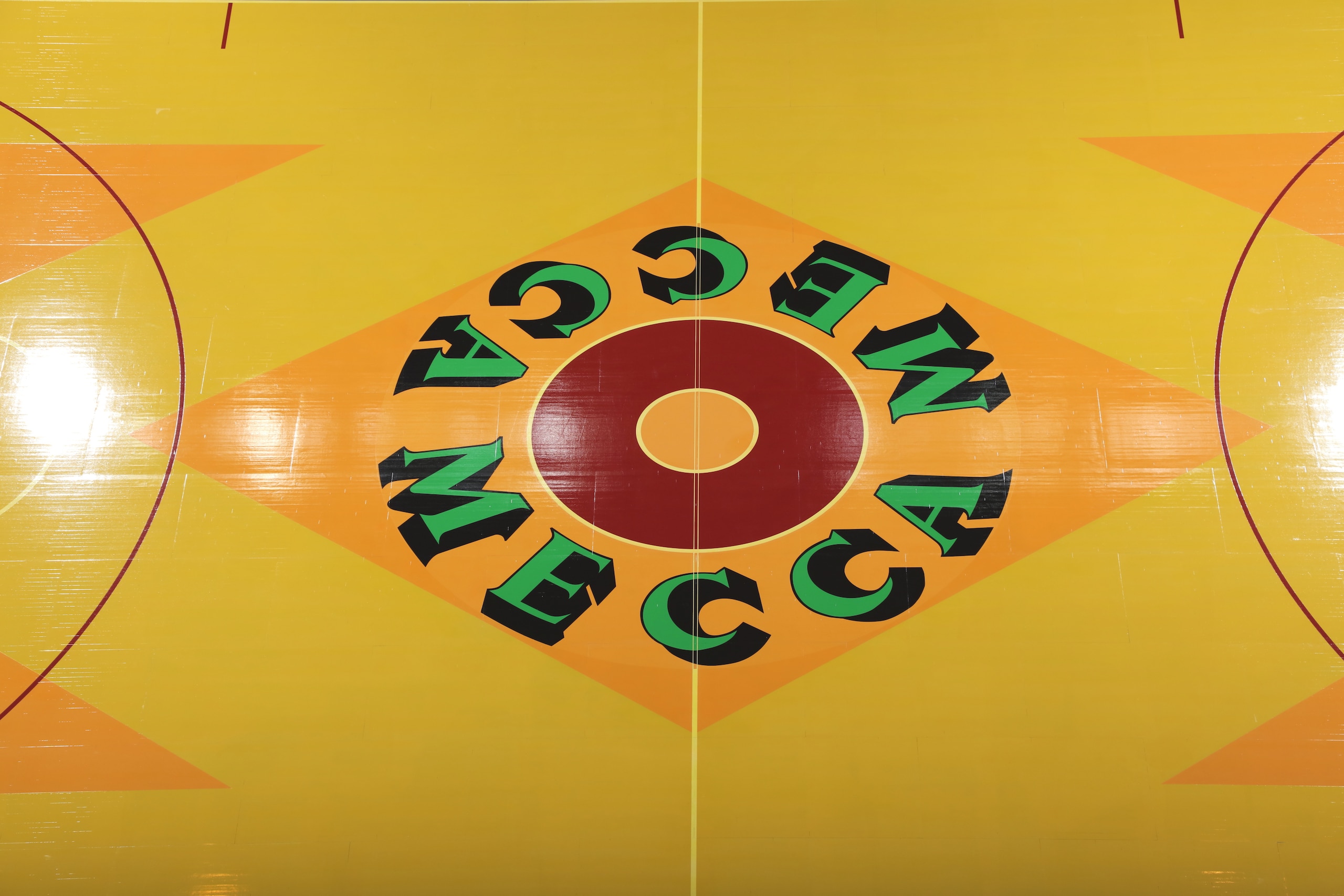 MILWAUKEE, WI - OCTOBER 24: A general view of the MECCA arena replica court to be used for the October 26, 2017 NBA game when the Milwaukee Bucks host the Boston Celtics in the UW-Milwaukee Panther Arena (formerly MECCA arena) in Milwaukee, Wisconsin. NO MILWAUKEE, WI - OCTOBER 24: A general view of the MECCA arena replica court to be used for the October 26, 2017 NBA game when the Milwaukee Bucks host the Boston Celtics in the UW-Milwaukee Panther Arena (formerly MECCA arena) in Milwaukee, Wisconsin. NO