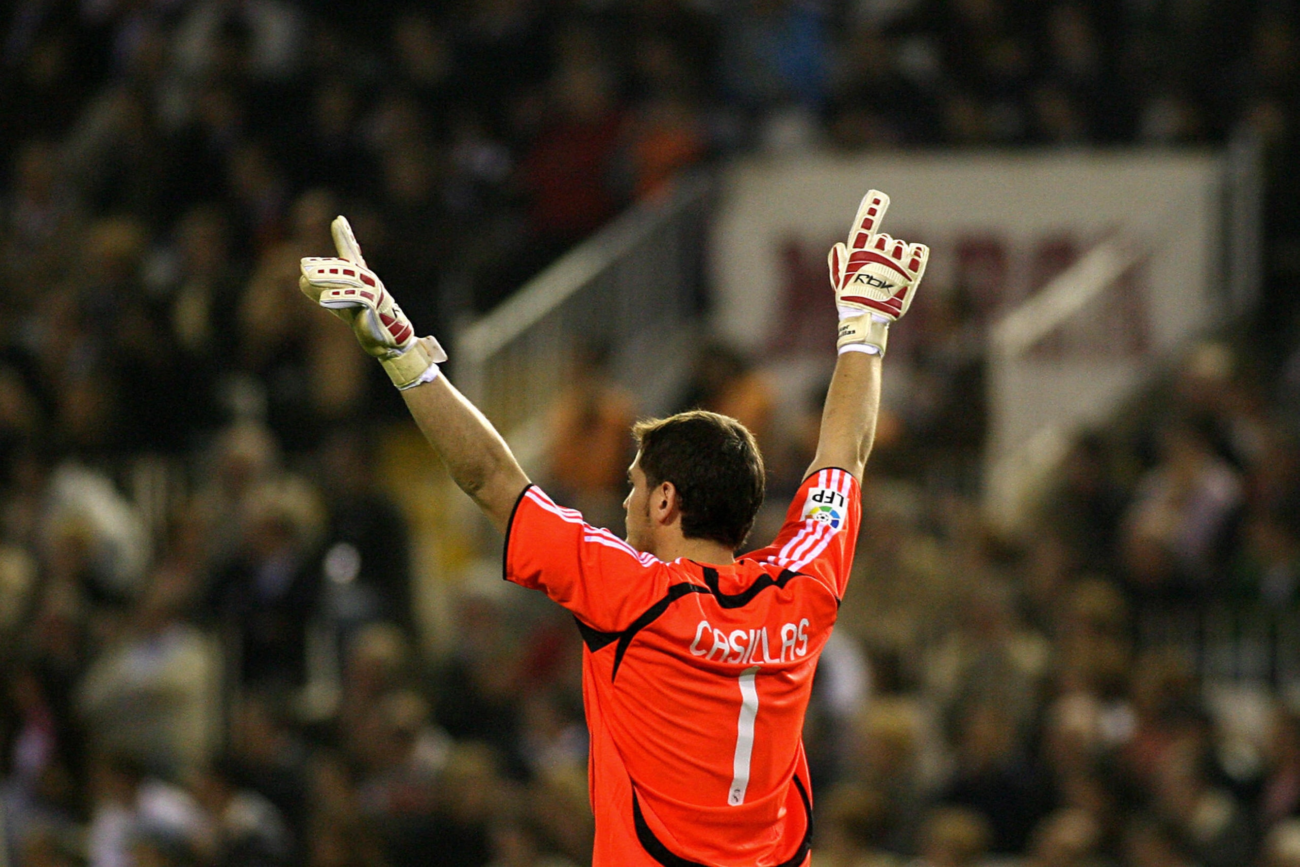 Real Madrid's goalkeeper Iker Casillas celebrates after scoring against Valencia during their Spanish Premier League football match at Mestalla Stadium in Valencia, 31 October 2007. AFP PHOTO/ Jaime REINA (Photo credit should read JAIME REINA/AFP/Getty Im Real Madrid's goalkeeper Iker Casillas celebrates after scoring against Valencia during their Spanish Premier League football match at Mestalla Stadium in Valencia, 31 October 2007. AFP PHOTO/ Jaime REINA (Photo credit should read JAIME REINA/AFP/Getty Im