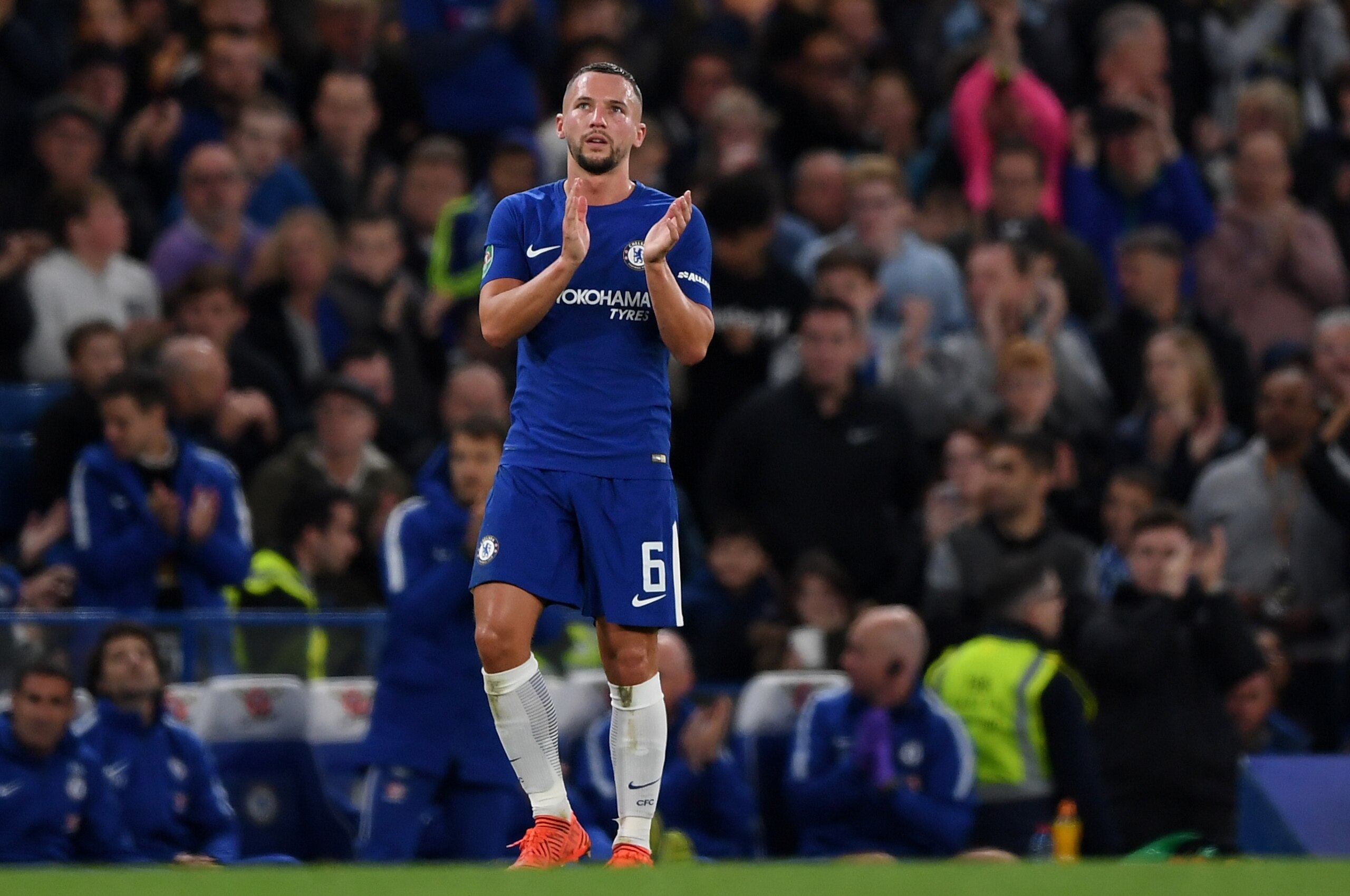 LONDON, ENGLAND - OCTOBER 25:  Danny Drinkwater of Chelsea reacts during the Carabao Cup Fourth Round match between Chelsea and Everton at Stamford Bridge on October 25, 2017 in London, England.  (Photo by Shaun Botterill/Getty Images)