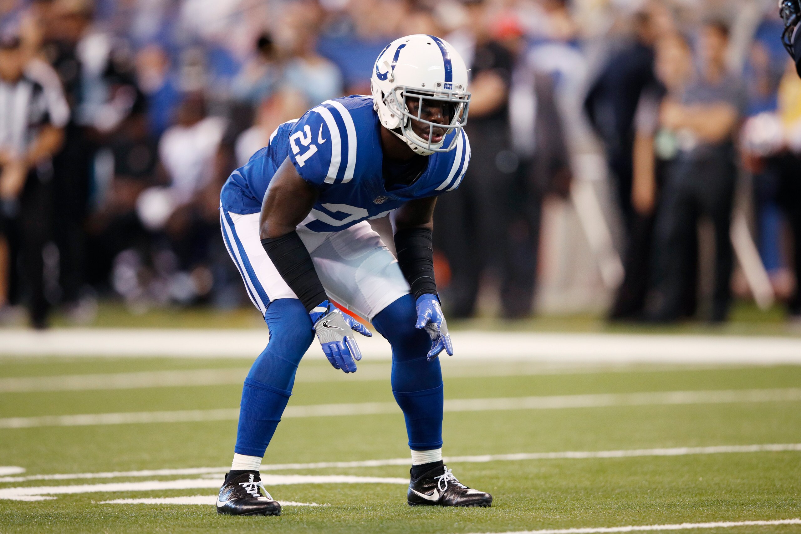 INDIANAPOLIS, IN - OCTOBER 22: Vontae Davis #21 of the Indianapolis Colts in action during a game against the Jacksonville Jaguars at Lucas Oil Stadium on October 22, 2017 in Indianapolis, Indiana. Jacksonville won 27-0. (Photo by Joe Robbins/Getty Images