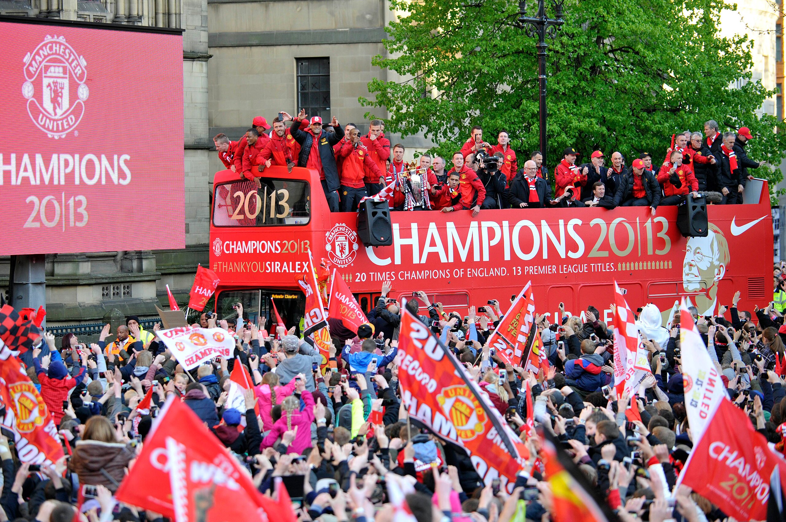 Manchester bathed in red for the 2013 title win.