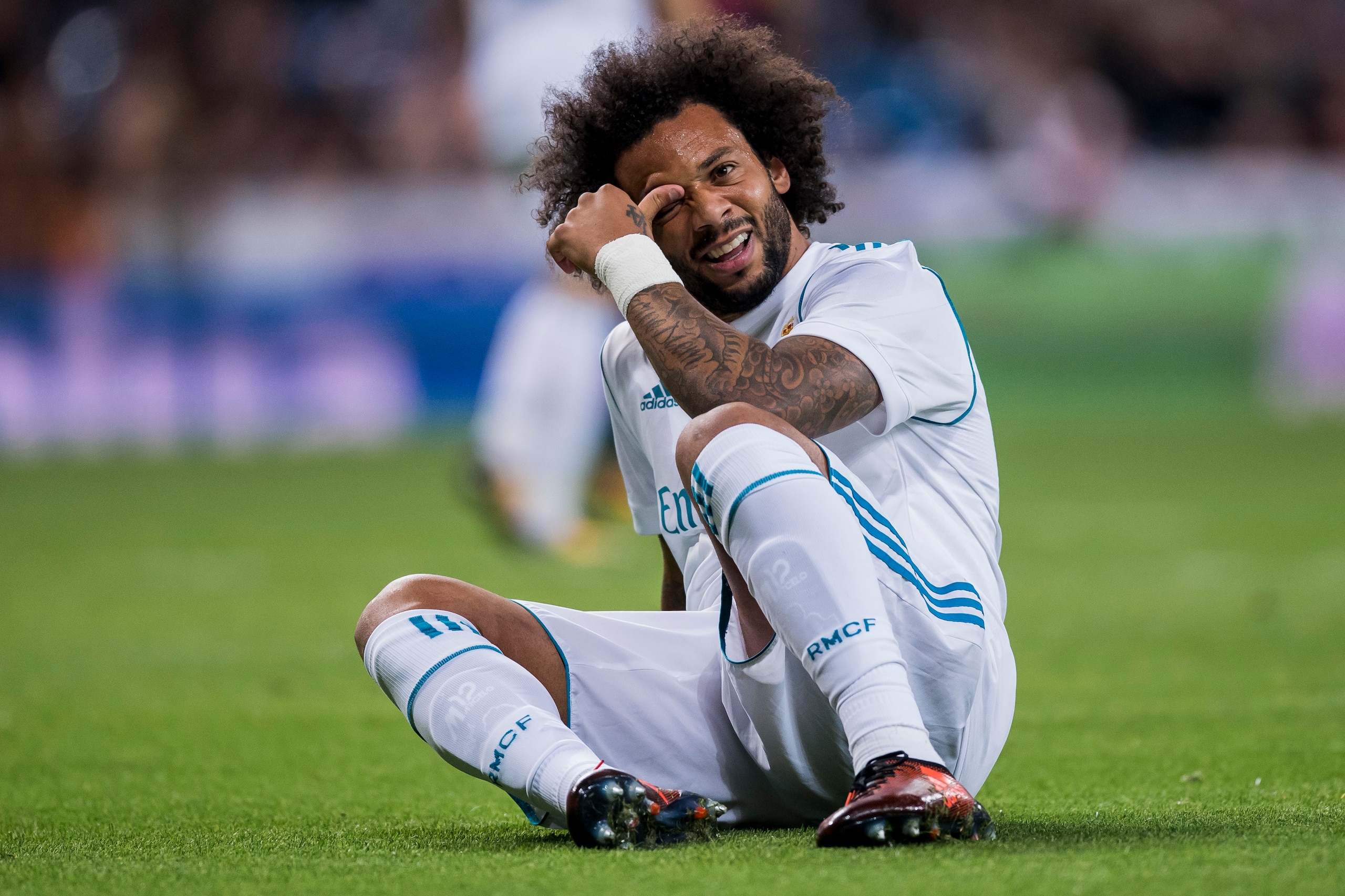 MADRID, SPAIN - OCTOBER 22: Marcelo Vieira Da Silva of Real Madrid reacts during the La Liga 2017-18 match between Real Madrid and SD Eibar at Estadio Santiago Bernabeu on 22 October 2017 in Madrid, Spain. (Photo by Power Sport Images/Getty Images)