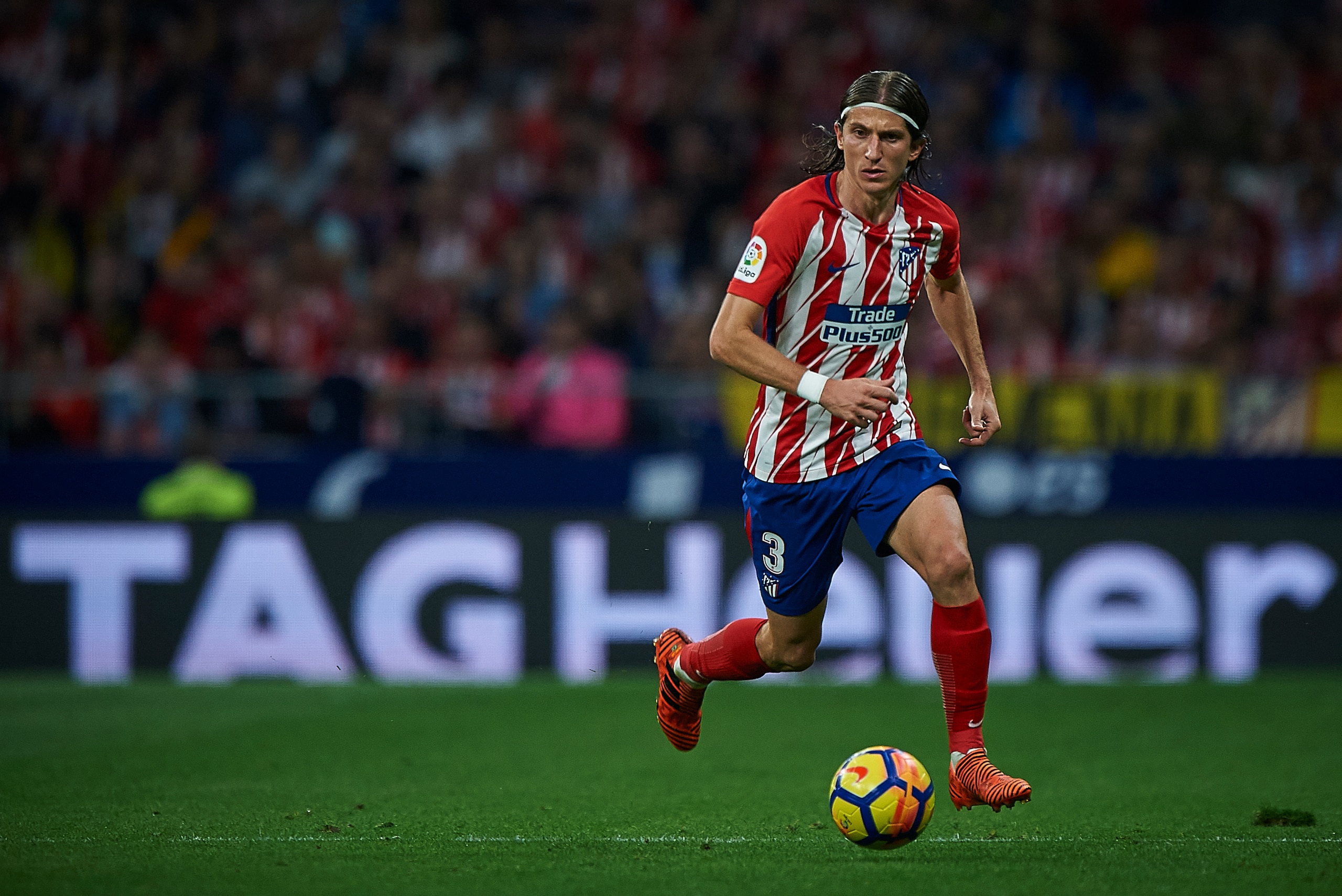MADRID, SPAIN - OCTOBER 28:  Filipe Luis of Atletico Madrid in action during the La Liga match between Atletico Madrid and Villarreal at Estadio Wanda Metropolitano on October 28, 2017 in Madrid, Spain.  (Photo by fotopress/Getty Images)