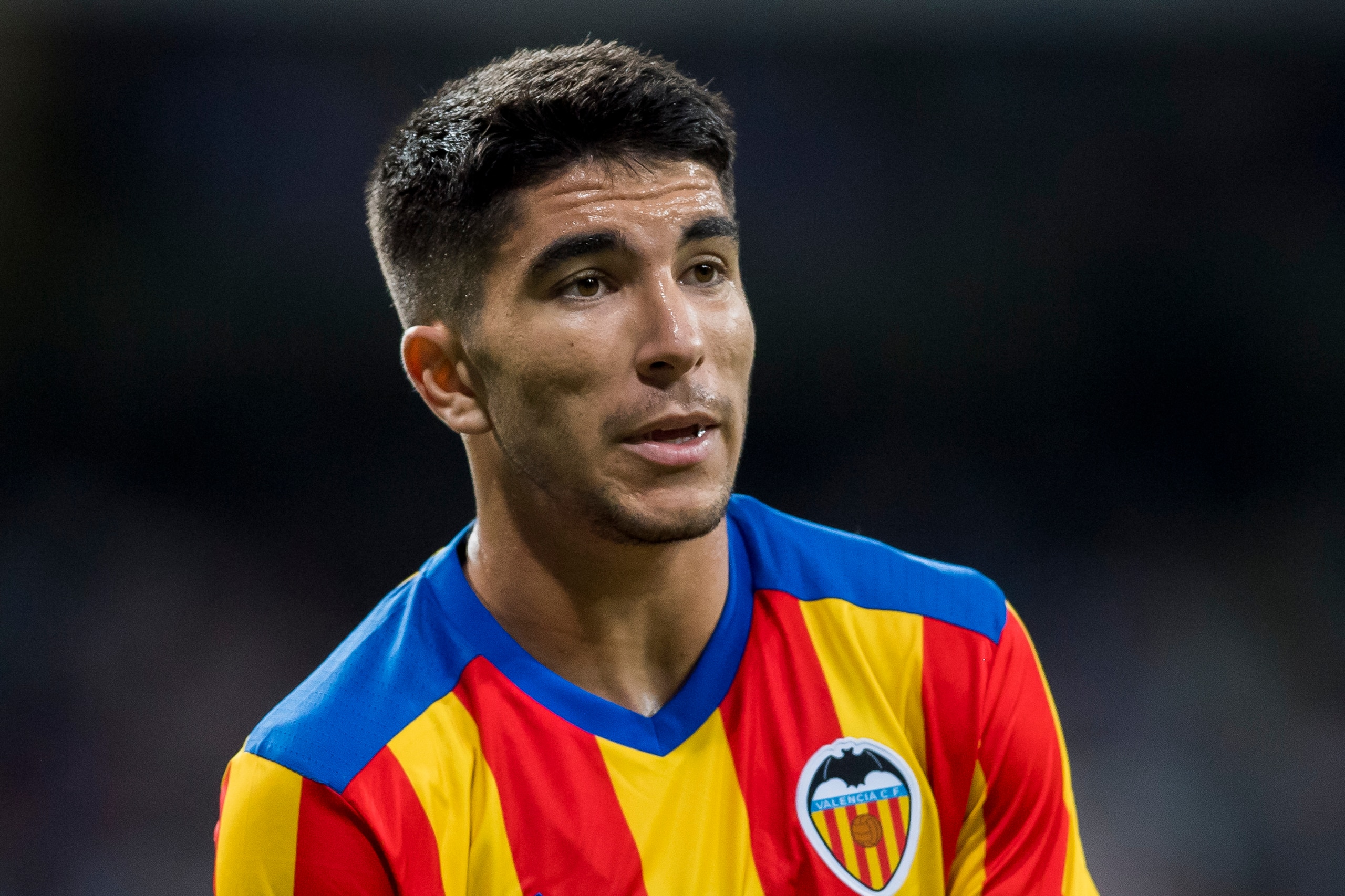 MADRID, SPAIN - AUGUST 27: Carlos Soler Barragan of Valencia CF reacts during their La Liga 2017-18 match between Real Madrid and Valencia CF at the Estadio Santiago Bernabeu on 27 August 2017 in Madrid, Spain. (Photo by Power Sport Images/Getty Images)