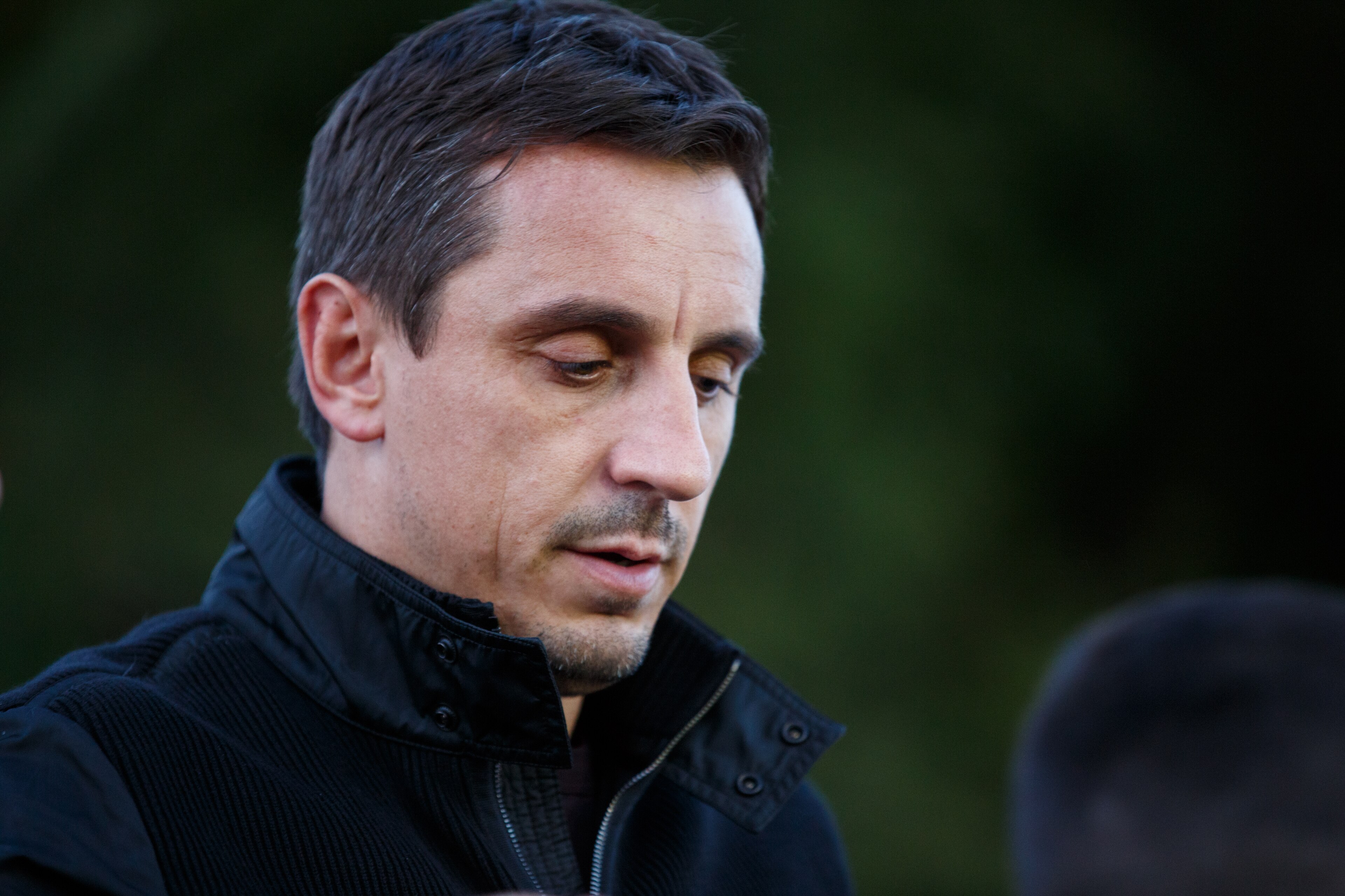 SALFORD, ENGLAND - AUGUST 16: Former Manchester United player and now joint owners of Salford City, Gary Neville watch the match in the  Vanarama Conference North between Salford City and FC United of Manchester on August 16, 2016 in Salford, England. (Ph