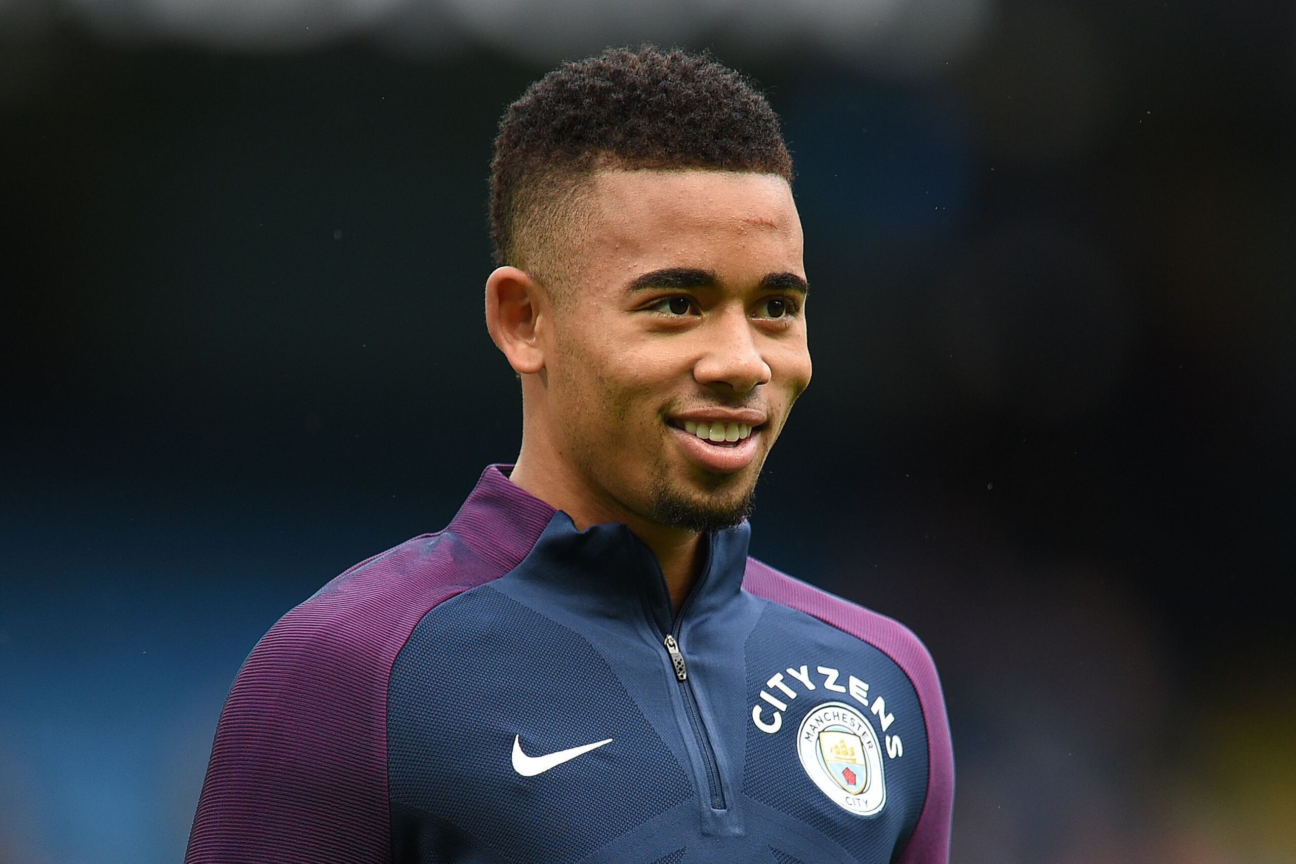 Manchester City's Brazilian striker Gabriel Jesus warms up ahead of  the English Premier League football match between Manchester City and Burnley at the Etihad Stadium in Manchester, north west England, on October 21, 2017. / AFP PHOTO / Oli SCARFF / RES