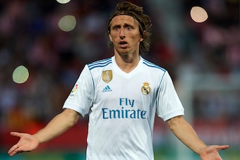 GIRONA, SPAIN - OCTOBER 29:  Luka Modric of Real Madrid reacts during the La Liga match between Girona and Real Madrid at Municipal de Montilivi Stadium on October 29, 2017 in Girona, Spain.  (Photo by Manuel Queimadelos Alonso/Getty Images)