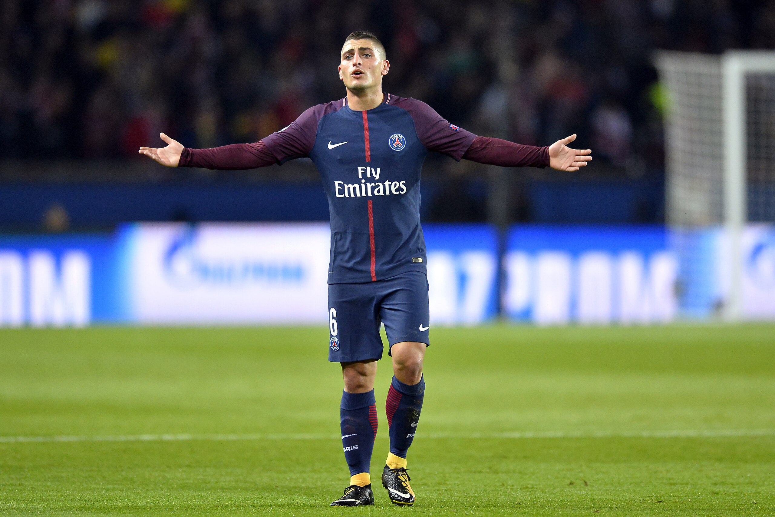 PARIS, FRANCE - OCTOBER 31:  Marco Verratti of Paris-Germain reacts during the UEFA Champions League group B match between Paris Saint-Germain and RSC Anderlecht at Parc des Princes on October 31, 2017 in Paris, France.  (Photo by Aurelien Meunier/Getty I