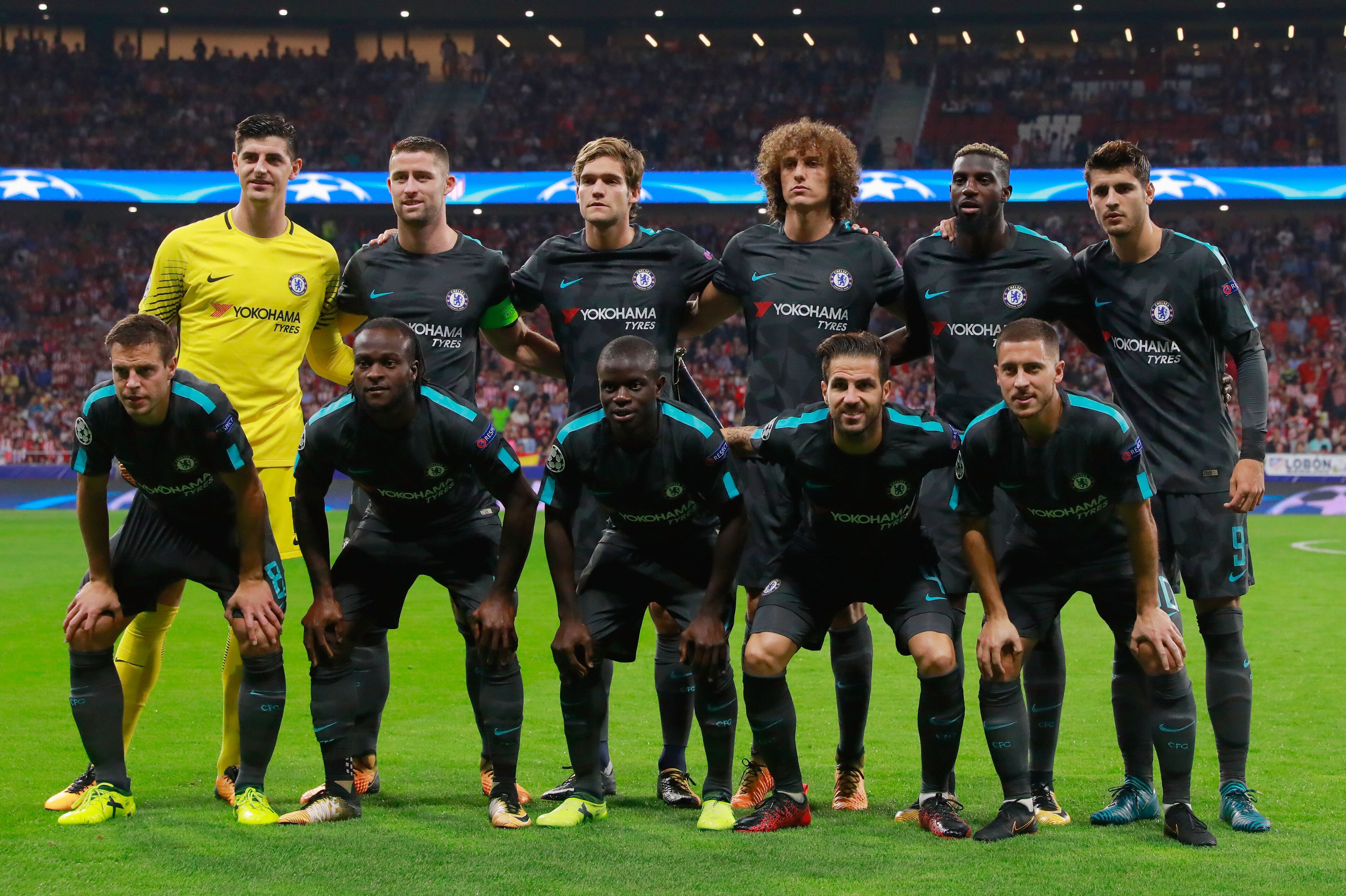 MADRID, SPAIN - SEPTEMBER 27: Chelsea team line up prior to the UEFA Champions League group C match between Atletico Madrid and Chelsea FC at Estadio Wanda Metropolitano on September 27, 2017 in Madrid, Spain.  (Photo by Gonzalo Arroyo Moreno/Getty Images