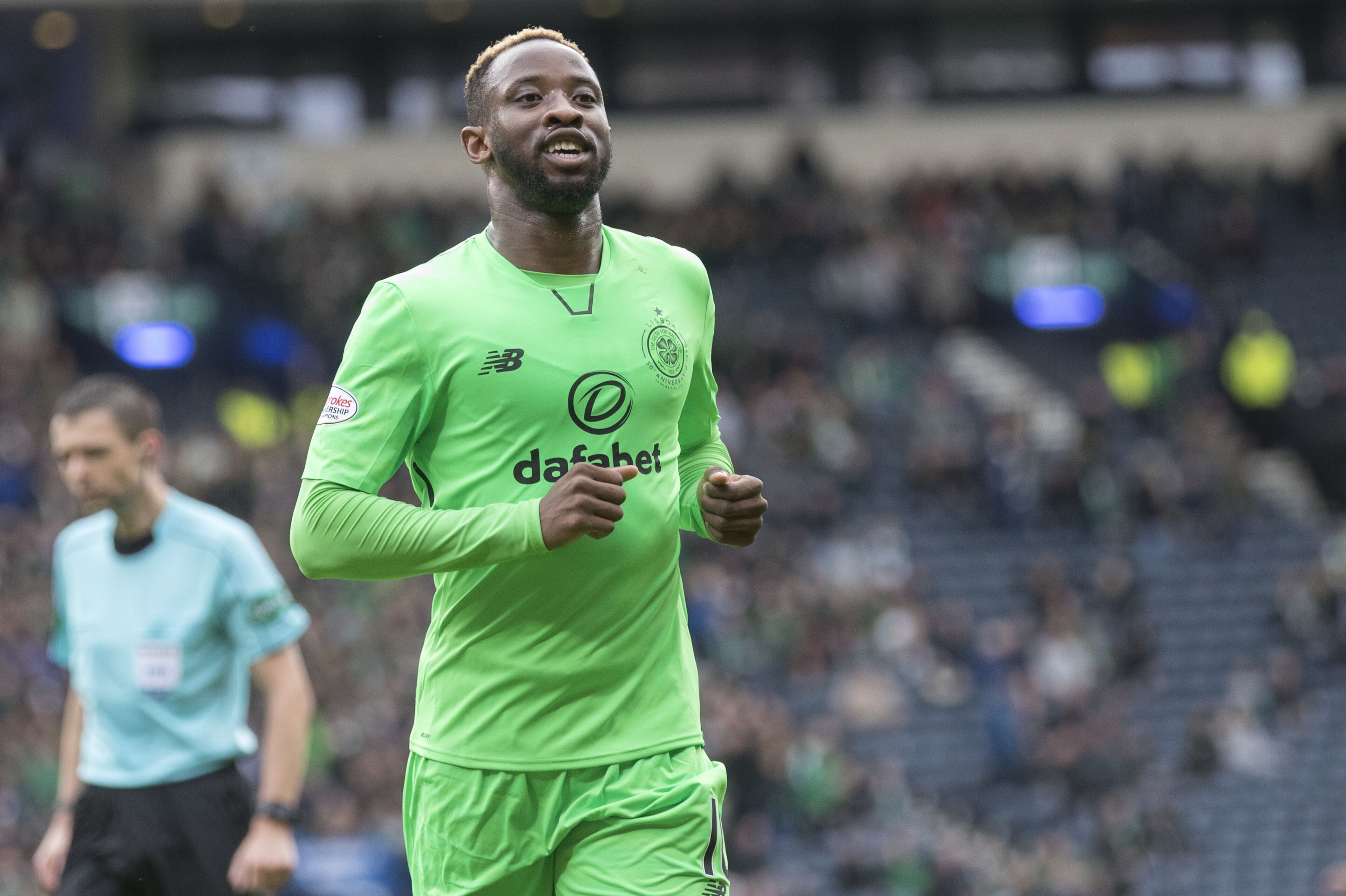 GLASGOW, SCOTLAND - OCTOBER 21: Moussa Dembele celebrates his 2nd goal (Celtic's 4th) during the Betfred Cup Semi-Final at Hampden Park on October 21, 2017 in Glasgow, Scotland. (Photo by Steve  Welsh/Getty Images)