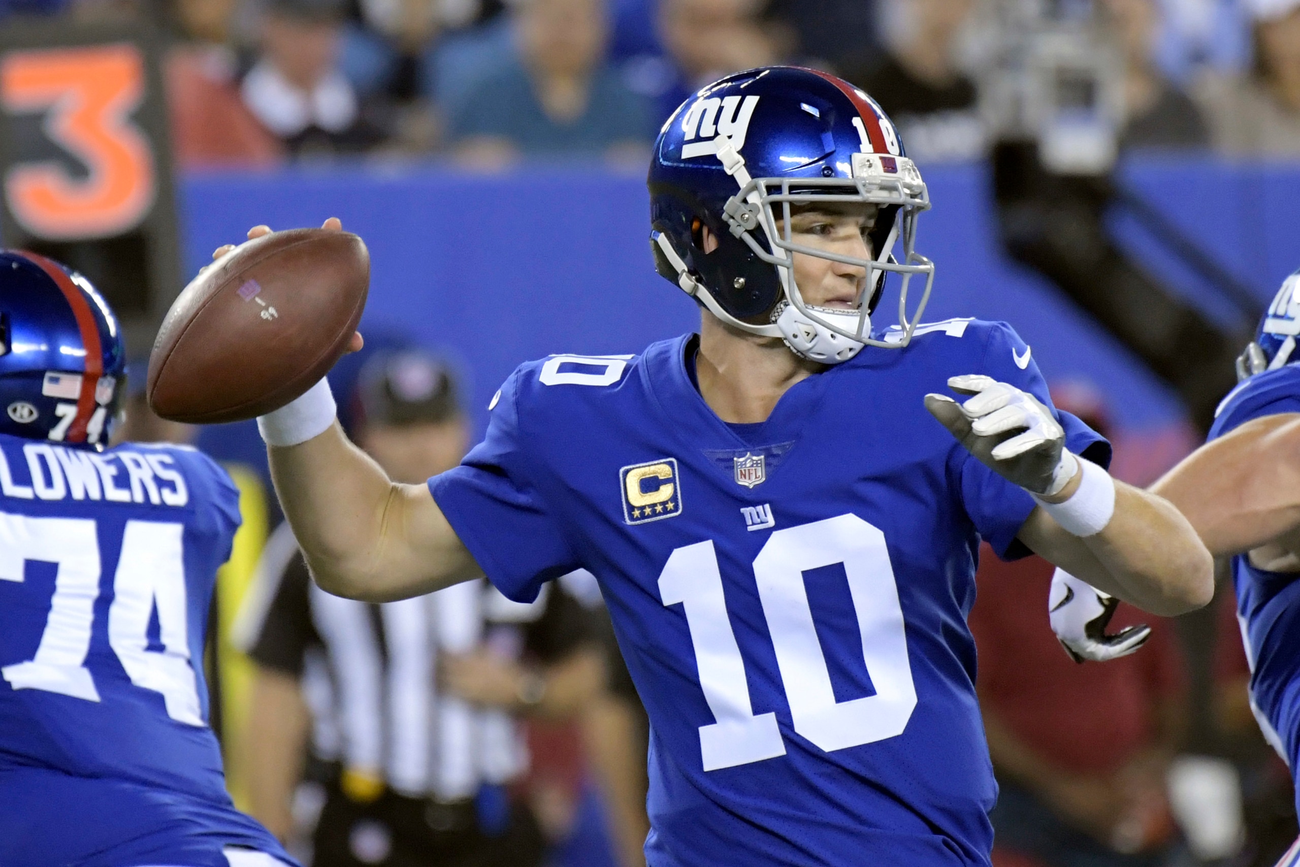 Eli Manning will try to get the Giants their second win of the season.