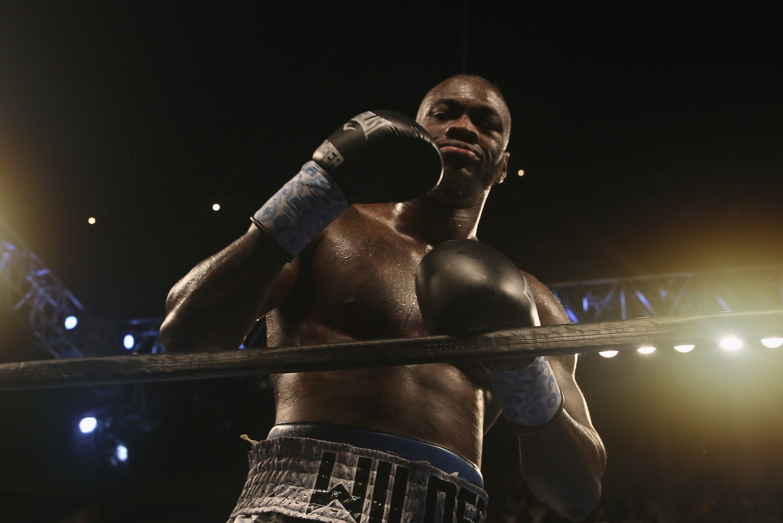 BIRMINGHAM, AL - FEBRUARY 25: WBC World Heavyweight Champion Deontay Wilder celebrates his win over Gerald Washington at Legacy Arena at the BJCC on February 25, 2017 in Birmingham, Alabama. (Photo by David A. Smith/Getty Images)