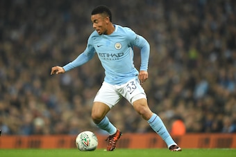MANCHESTER, ENGLAND - OCTOBER 24:  Gabriel Jesus of Manchester City during the Carabao Cup Fourth Round match between Manchester City and Wolverhampton Wanderers at Etihad Stadium on October 24, 2017 in Manchester, England.  (Photo by Gareth Copley/Getty 