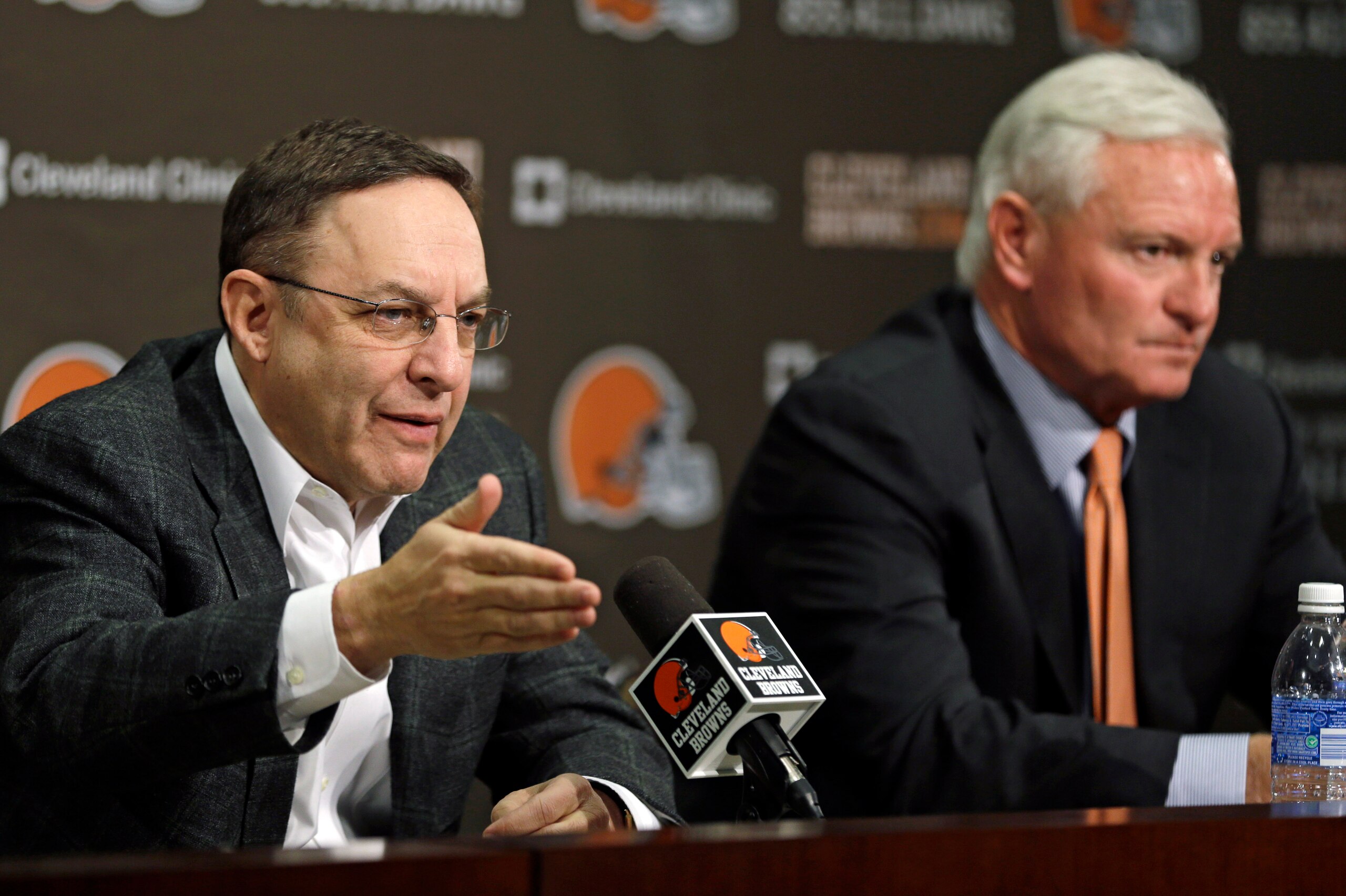 Former Browns front office executive Joe Banner and owner Jimmy Haslam.