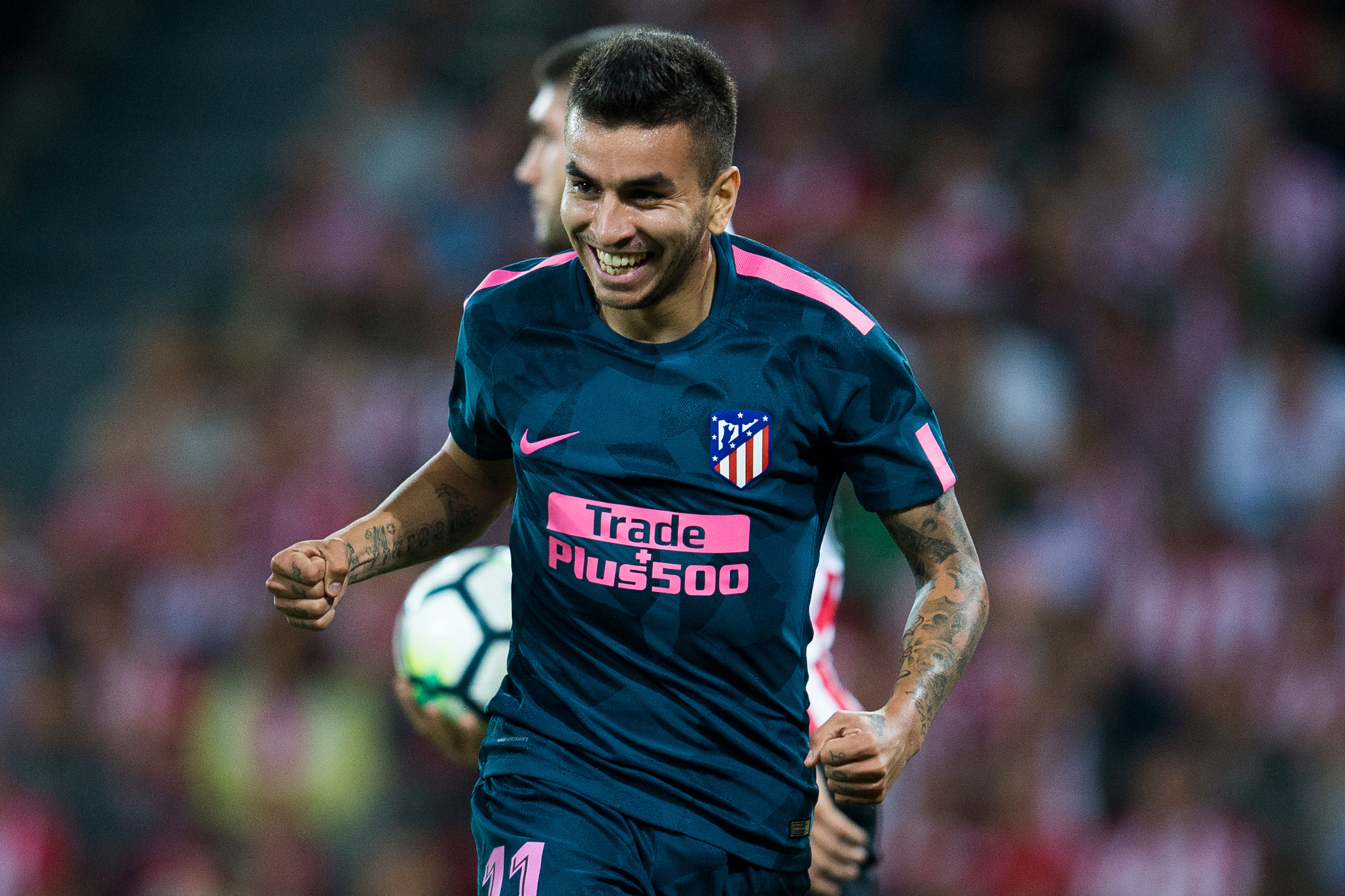 BILBAO, SPAIN - SEPTEMBER 20:  Angel Correa of Atletico Madrid celebrates after scoring goal during the La Liga match between Athletic Club Bilbao and Atletico Madrid at San Mames Stadium on September 20, 2017 in Bilbao, Spain.  (Photo by Juan Manuel Serr
