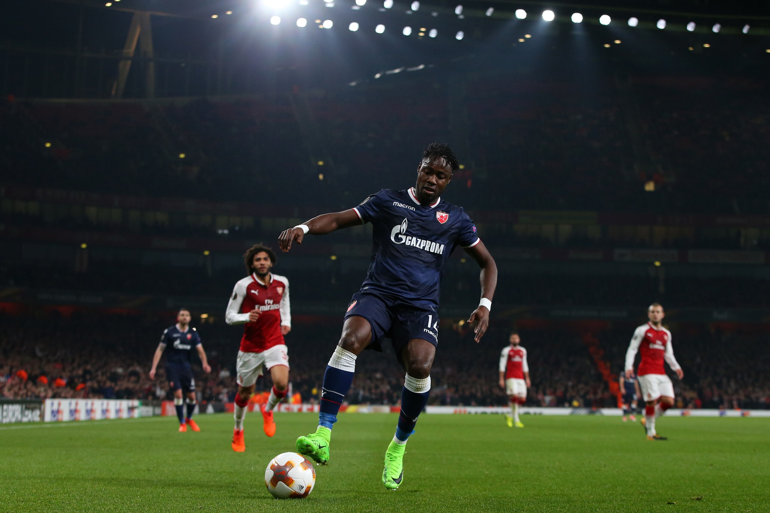 LONDON, ENGLAND - NOVEMBER 02: Richmond Boakye of Red Star Belgrade during the UEFA Europa League group H match between Arsenal FC and Crvena Zvezda at Emirates Stadium on November 2, 2017 in London, United Kingdom. (Photo by Catherine Ivill - AMA/Getty I