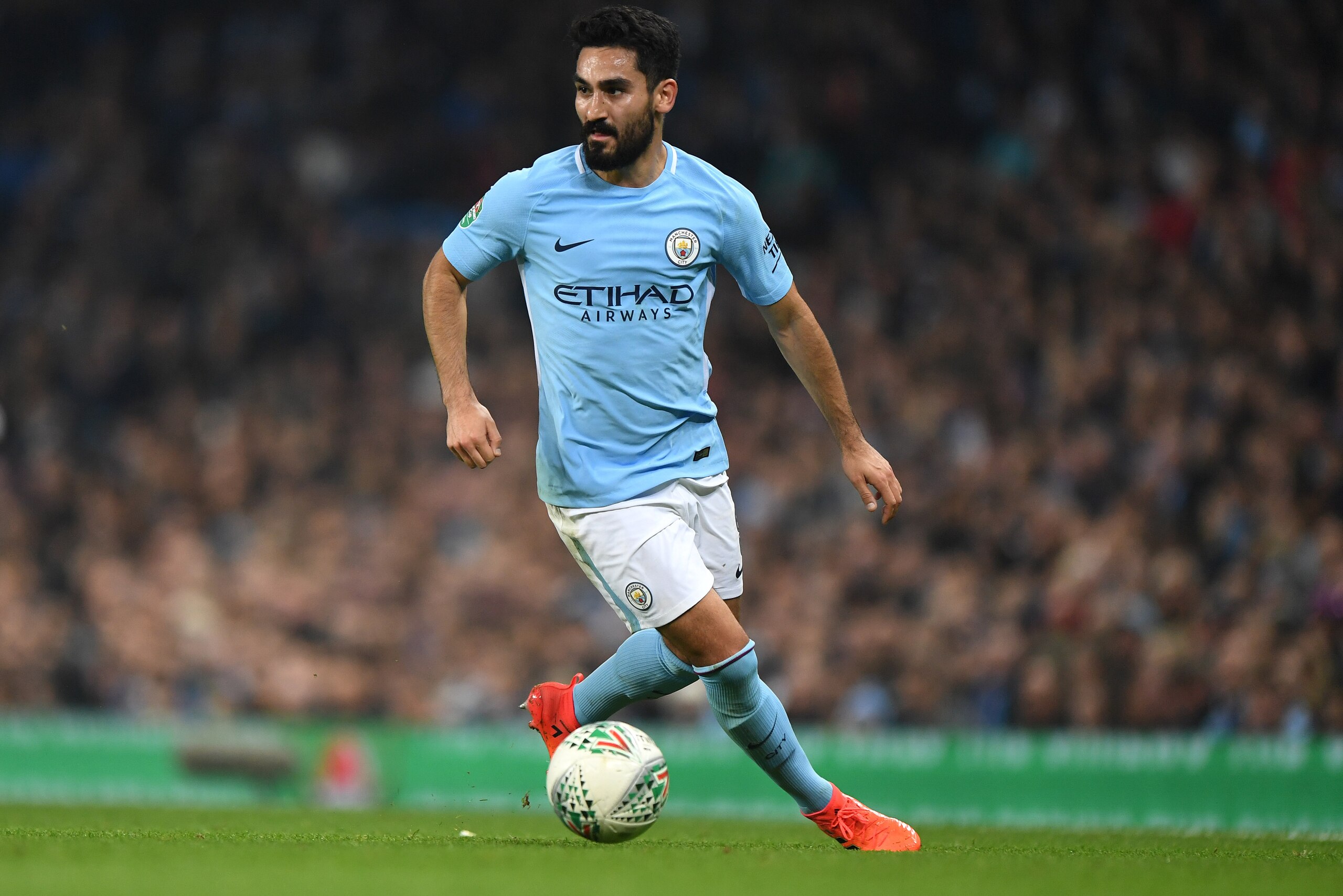 MANCHESTER, ENGLAND - OCTOBER 24: Ilkay Gundogan of Manchester City during the Carabao Cup Fourth Round match between Manchester City and Wolverhampton Wanderers at Etihad Stadium on October 24, 2017 in Manchester, England. (Photo by Sam Bagnall - AMA)