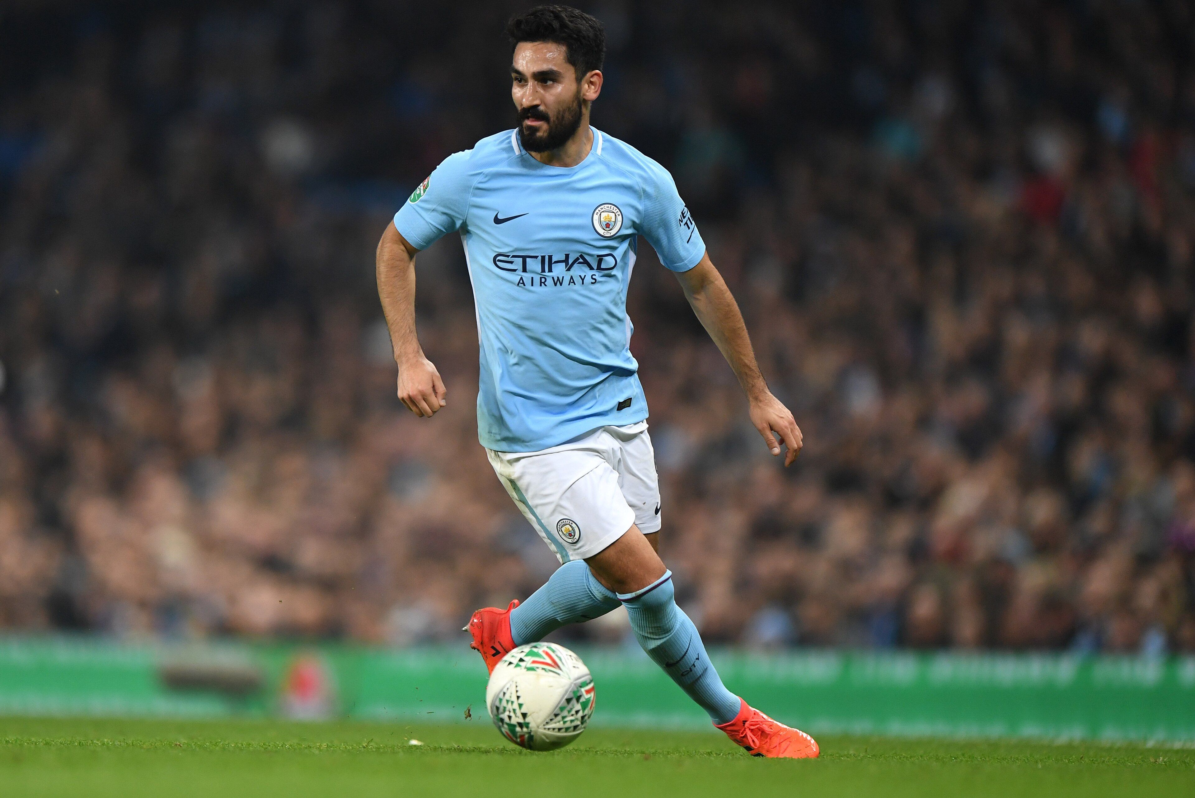 MANCHESTER, ENGLAND - OCTOBER 24: Ilkay Gundogan of Manchester City during the Carabao Cup Fourth Round match between Manchester City and Wolverhampton Wanderers at Etihad Stadium on October 24, 2017 in Manchester, England. (Photo by Sam Bagnall - AMA)