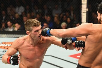 NEW YORK, NY - NOVEMBER 04: Jorge Masvidal
lands a punch against Stephen Thompson in their welterweight bout during the UFC 217 event at Madison Square Garden on November 4, 2017 in New York City.  (Photo by Josh Hedges/Zuffa LLC/Zuffa LLC via Getty Image