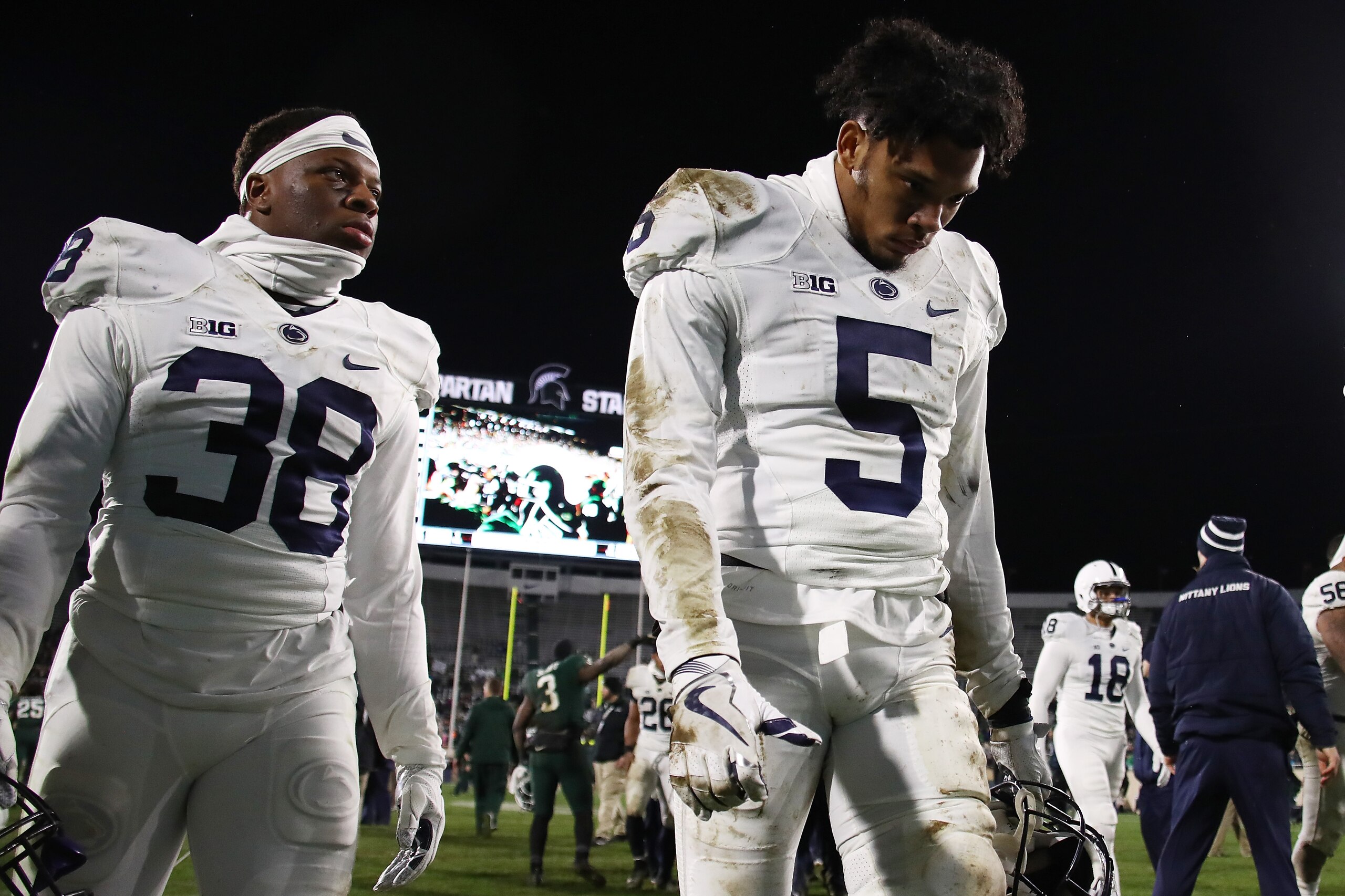 EAST LANSING, MI - NOVEMBER 04: DaeSean Hamilton #5 of the Penn State Nittany Lions leaves the field after a 27-24 loss to the Michigan State Spartans at Spartan Stadium on November 4, 2017 in East Lansing, Michigan. (Photo by Gregory Shamus/Getty Images)
