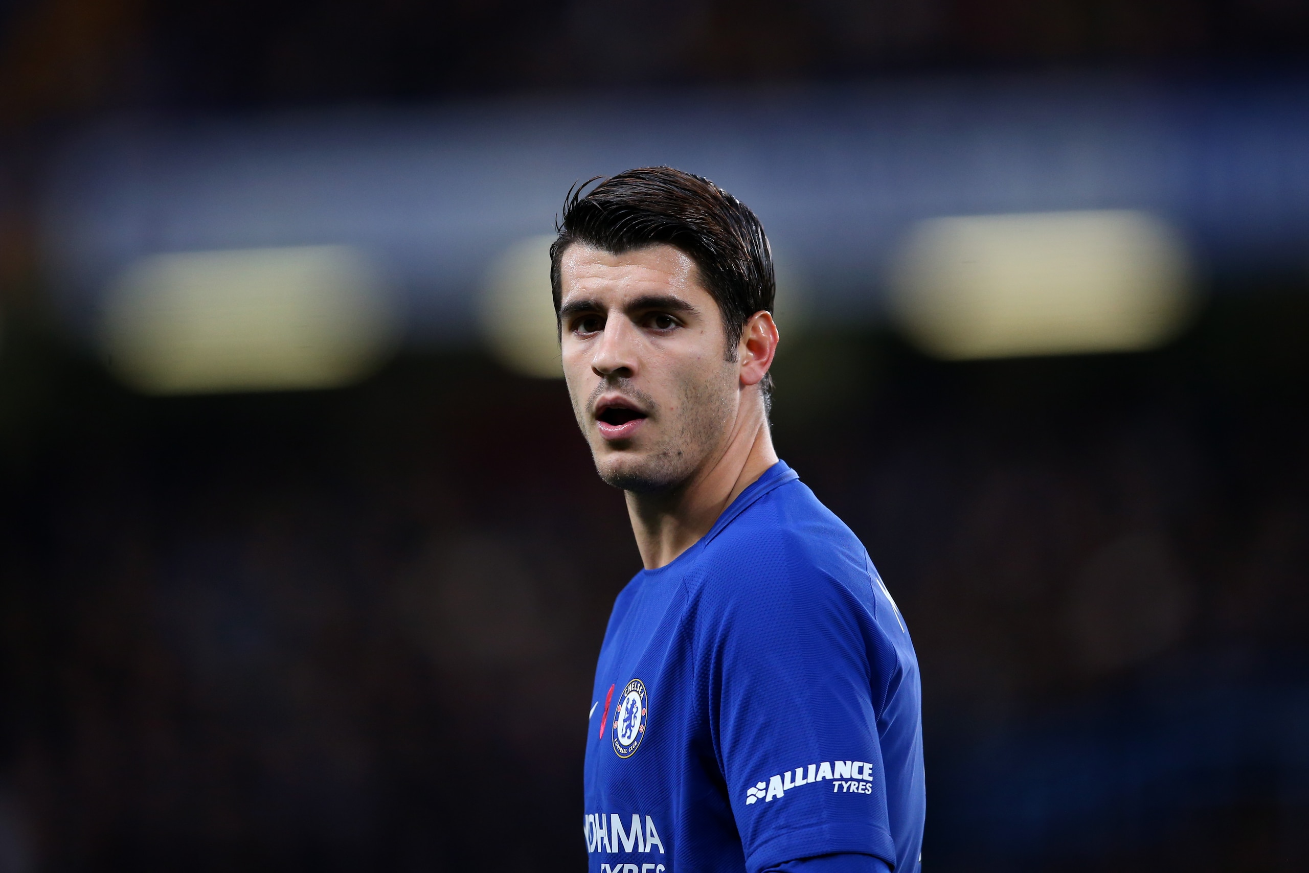 LONDON, ENGLAND - NOVEMBER 05: Alvaro Morata of Chelsea during the Premier League match between Chelsea and Manchester United at Stamford Bridge on November 5, 2017 in London, England. (Photo by Catherine Ivill - AMA/Getty Images)