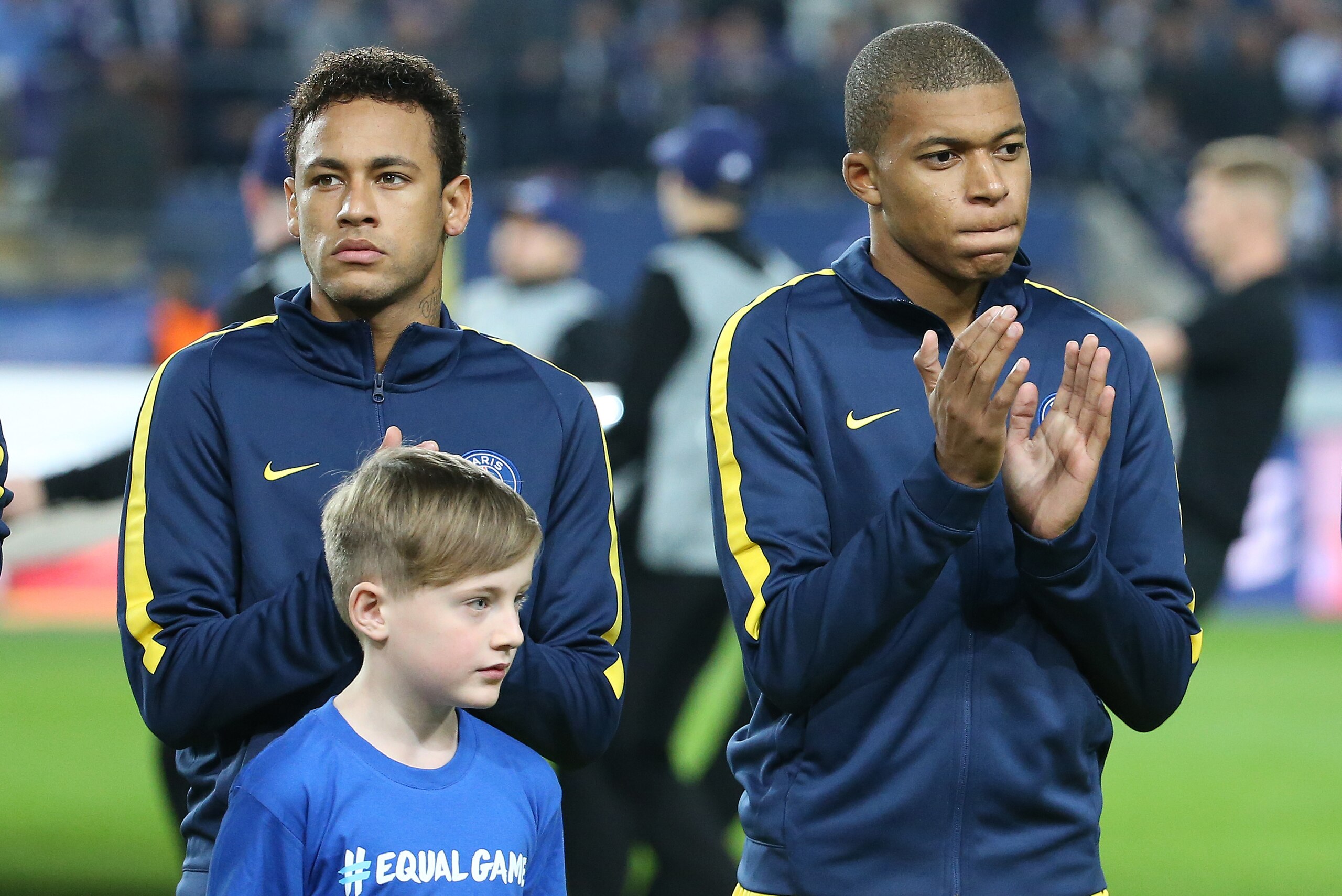 BRUSSELS, BELGIUM - OCTOBER 18: Neymar Jr, Kylian Mbappe of PSG during the UEFA Champions League match between RSC Anderlecht and Paris Saint Germain (PSG) at Constant Vanden Stock Stadium on October 18, 2017 in Anderlecht, Brussels, Belgium. (Photo by Je BRUSSELS, BELGIUM - OCTOBER 18: Neymar Jr, Kylian Mbappe of PSG during the UEFA Champions League match between RSC Anderlecht and Paris Saint Germain (PSG) at Constant Vanden Stock Stadium on October 18, 2017 in Anderlecht, Brussels, Belgium. (Photo by Je