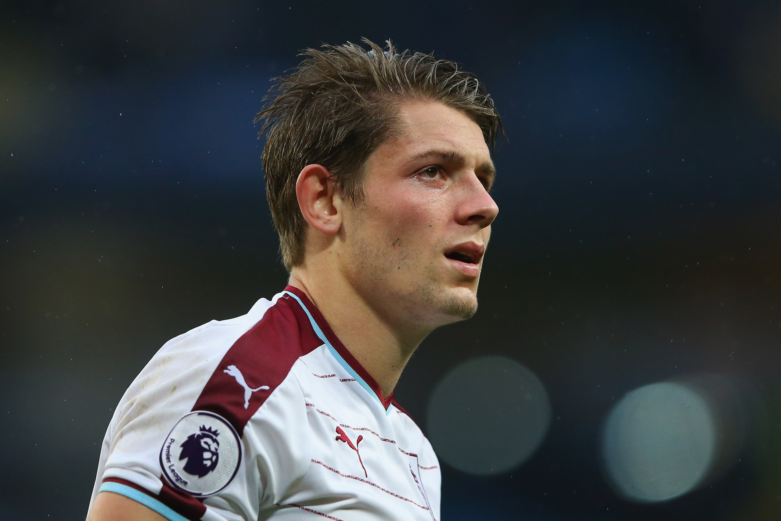 MANCHESTER, ENGLAND - OCTOBER 21:  James Tarkowski of Burnley looks on during the Premier League match between Manchester City and Burnley at Etihad Stadium on October 21, 2017 in Manchester, England.  (Photo by Alex Livesey/Getty Images)