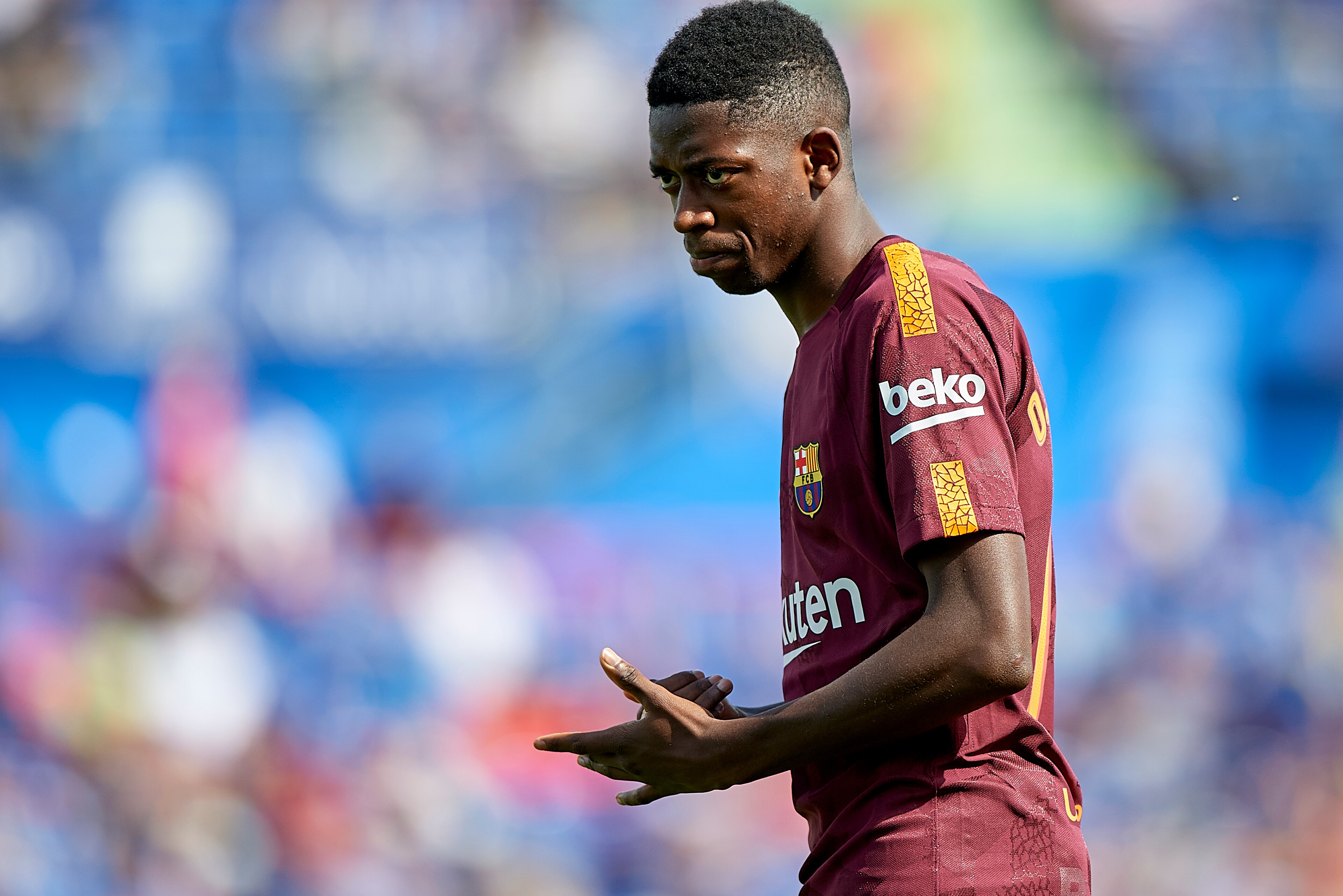 GETAFE, SPAIN - SEPTEMBER 16:  Ousmane Dembele of Barcelona looks on during the La Liga match between Getafe and Barcelona at Coliseum Alfonso Perez on September 16, 2017 in Getafe, Spain.  (Photo by fotopress/Getty Images)
