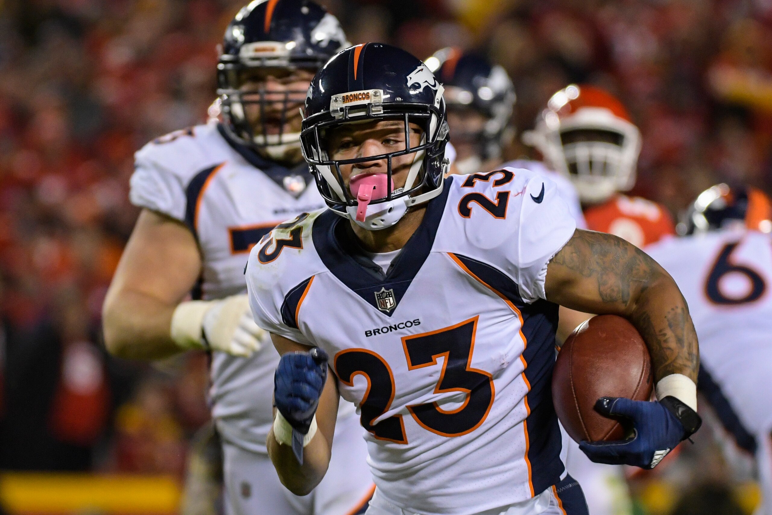 Devontae Booker is a running and receiving option for the Broncos.