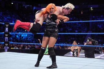 Becky Lynch hoists up James Ellsworth on Tuesday's SmackDown.