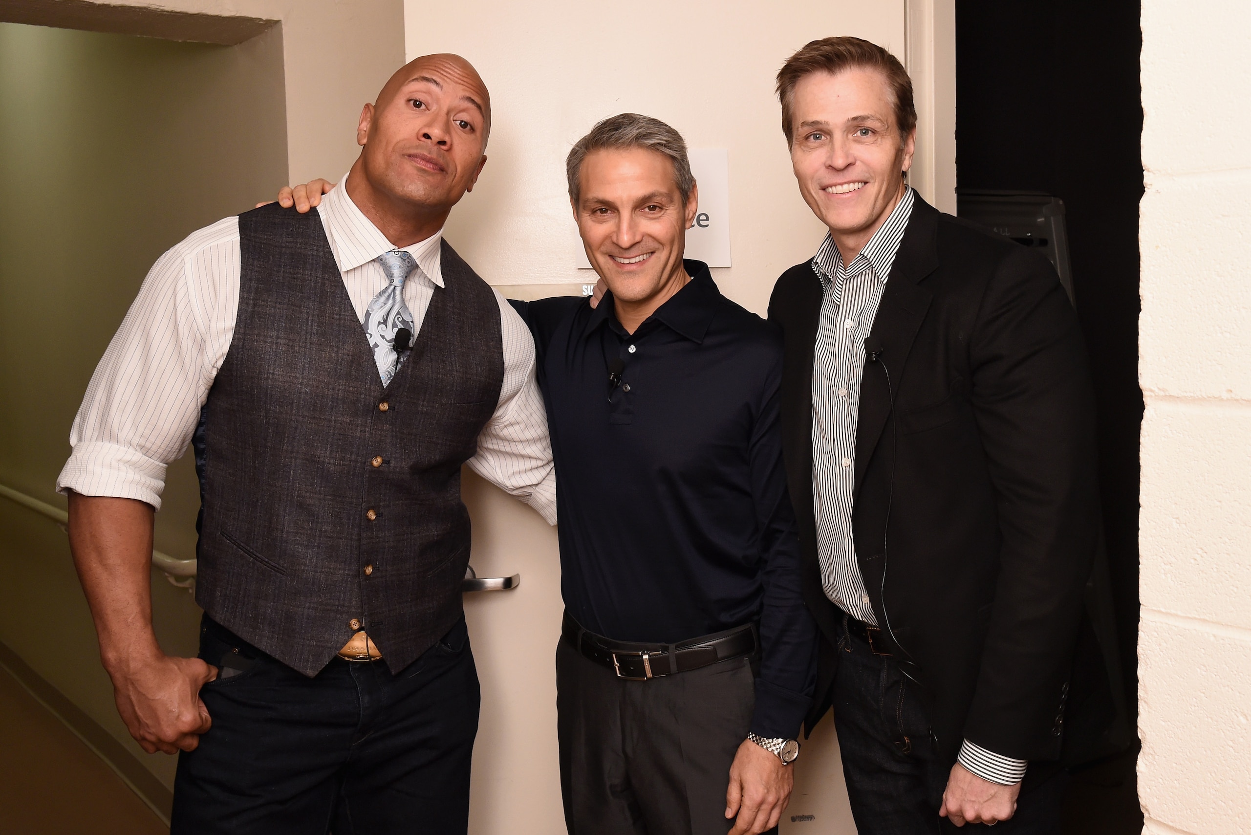 NEW YORK, NY - NOVEMBER 09: (L-R) Dwayne 'The Rock' Johnson, Ari Emanuel and Patrick Whitesell appear backstage during 'The Next Intersection For Hollywood with William Morris Endeavor's Ari Emanuel, Patrick Whitesell and Dwayne 'The Rock' Johnson' at th NEW YORK, NY - NOVEMBER 09: (L-R) Dwayne 'The Rock' Johnson, Ari Emanuel and Patrick Whitesell appear backstage during 'The Next Intersection For Hollywood with William Morris Endeavor's Ari Emanuel, Patrick Whitesell and Dwayne 'The Rock' Johnson' at th