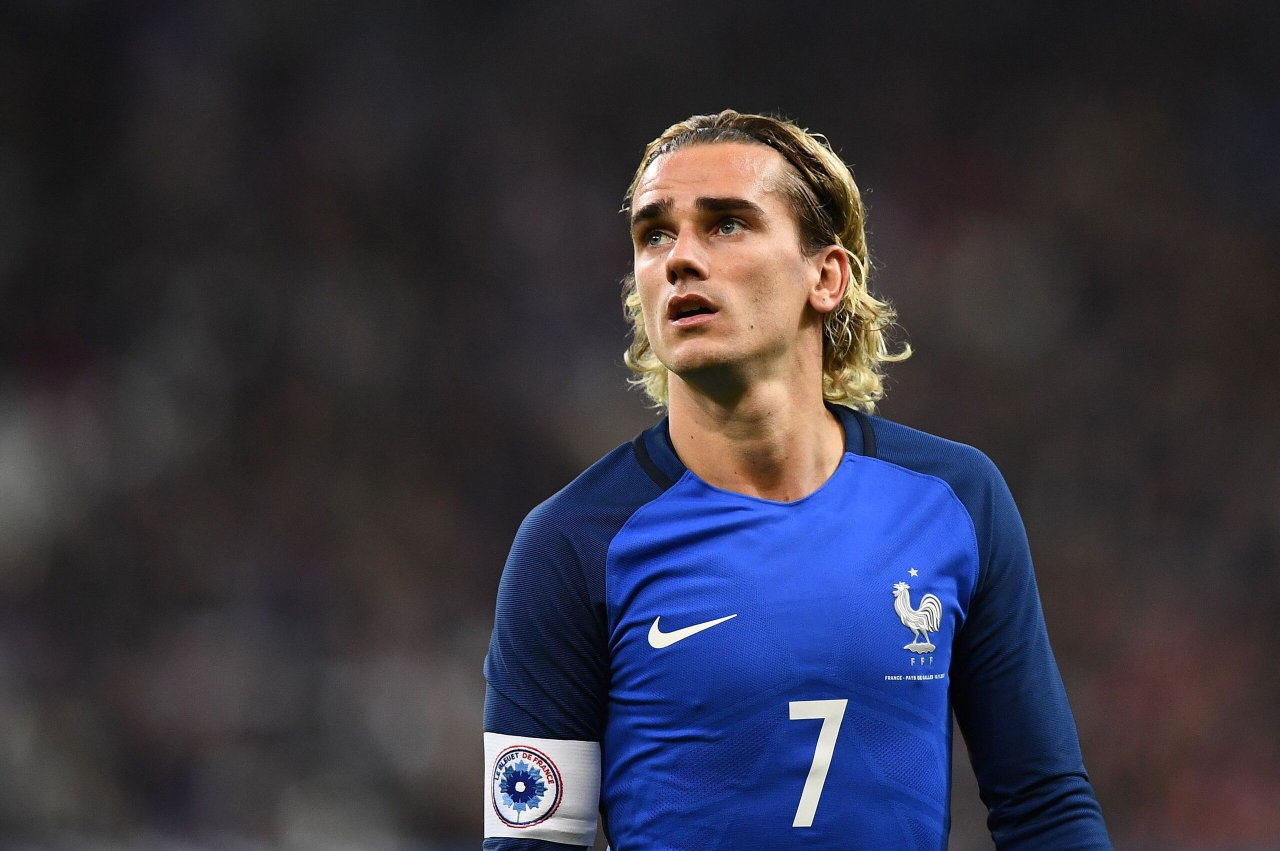 France's forward Antoine Griezmann looks on during the friendly football match between France and Wales at the Stade de France stadium, in Saint-Denis, on the outskirts of Paris, on November 10, 2017.
Antoine Griezamn and France's players have the France'