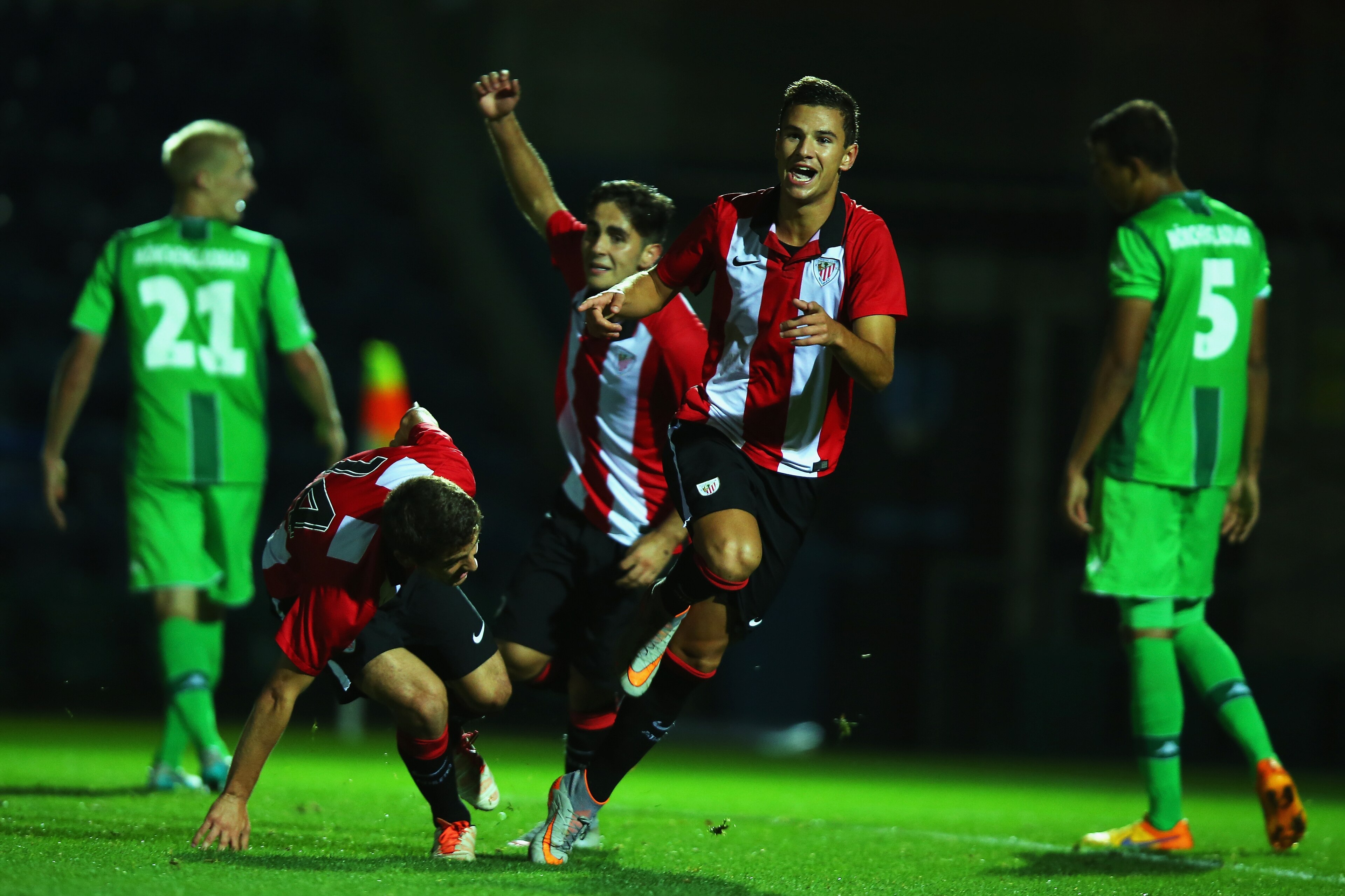 HIGH WYCOMBE, ENGLAND - SEPTEMBER 09:  Gorka Guruzeta of Athletic Club Bilbao celebrates scoring during the Premier League International Cup match between Borussia Monchengladbach II and Athletic Club U21 at Adams Park on September 9, 2015 in High Wycombe